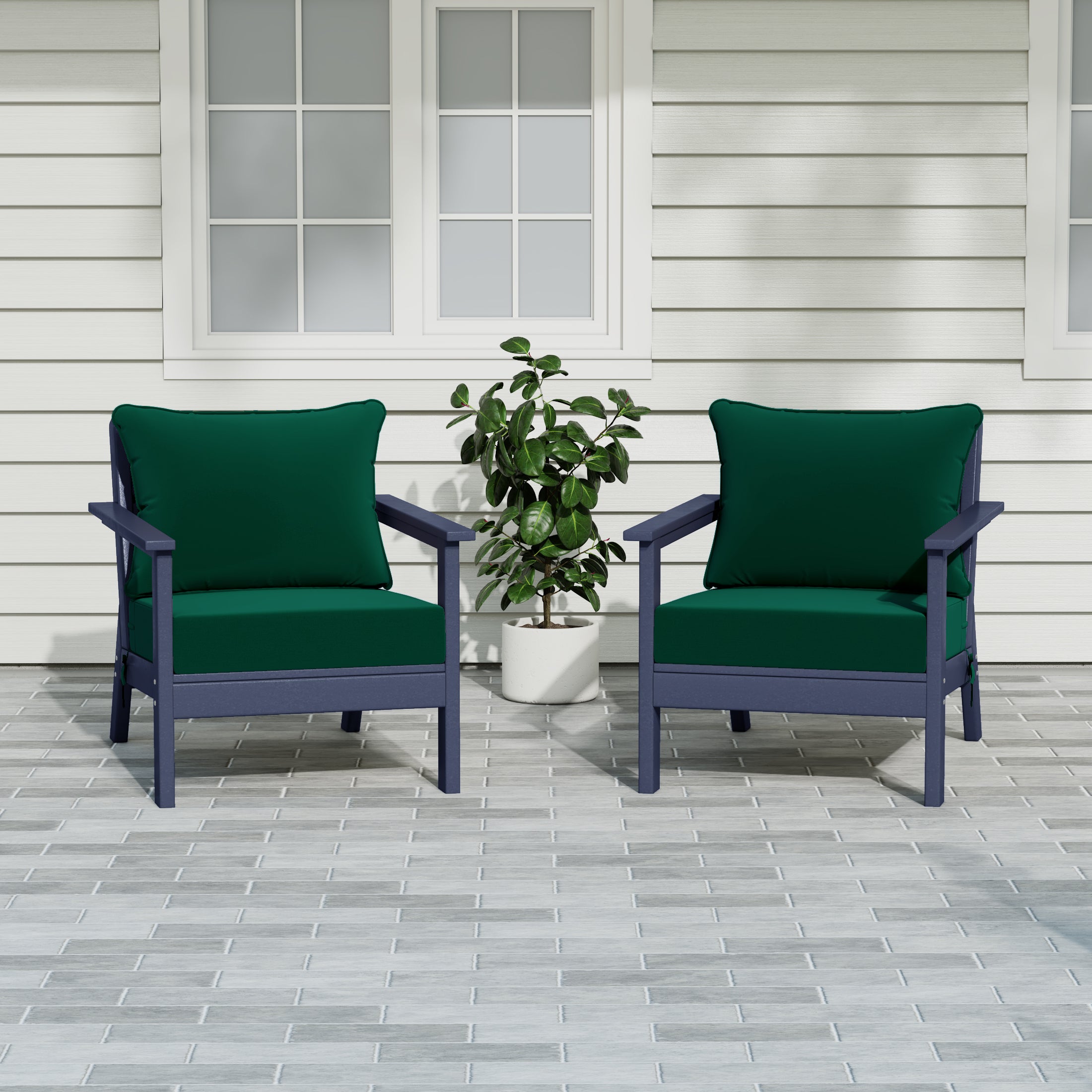 Portsmouth Outdoor Modern HDPE Patio Club Chairs with Deep Seat Cushions (Set of 2)