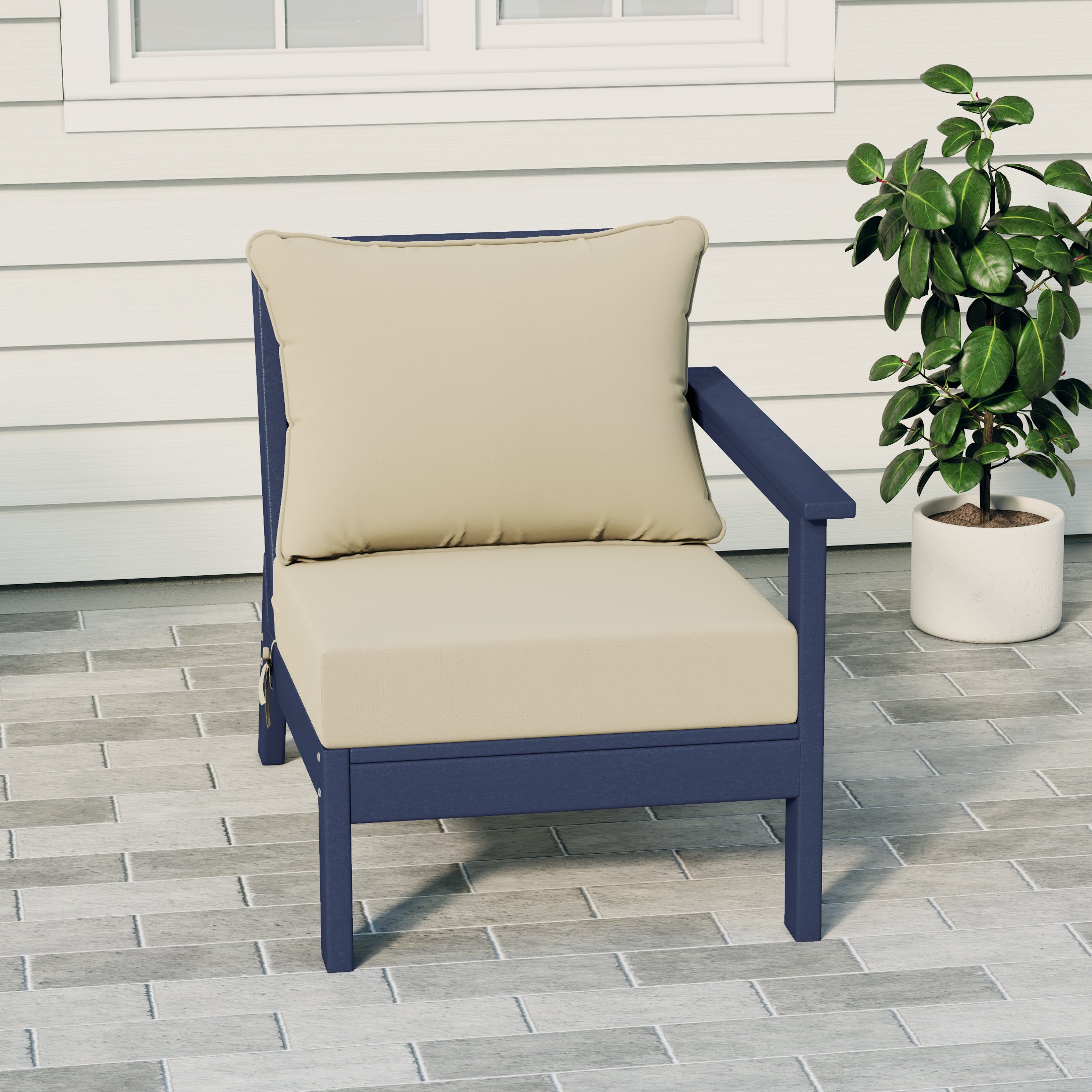 Portsmouth Outdoor Patio HDPE Right Arm Sectional Corner Club Chair with Patio Cushions