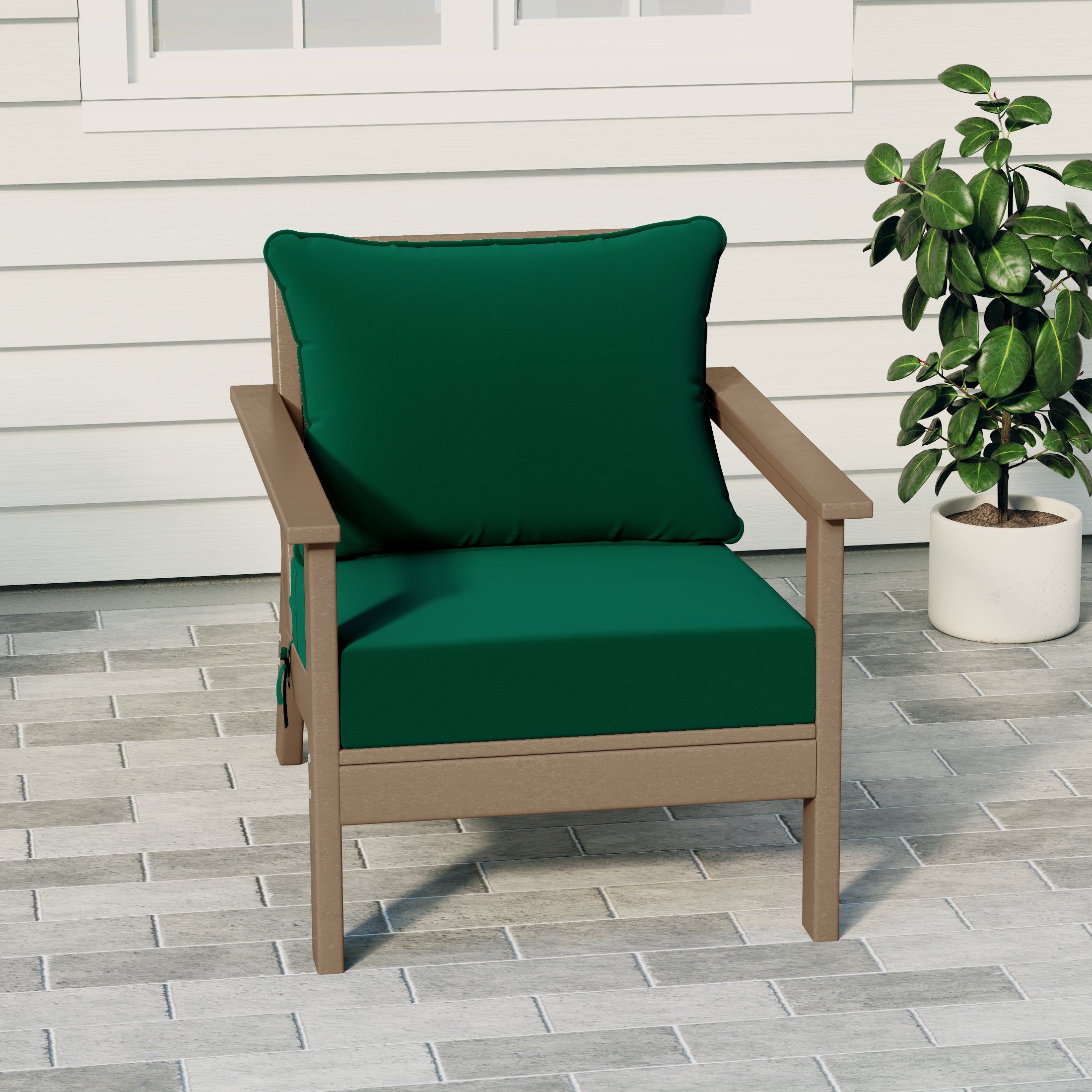 Portsmouth Outdoor Modern HDPE Patio Club Chair with Deep Seat Cushions
