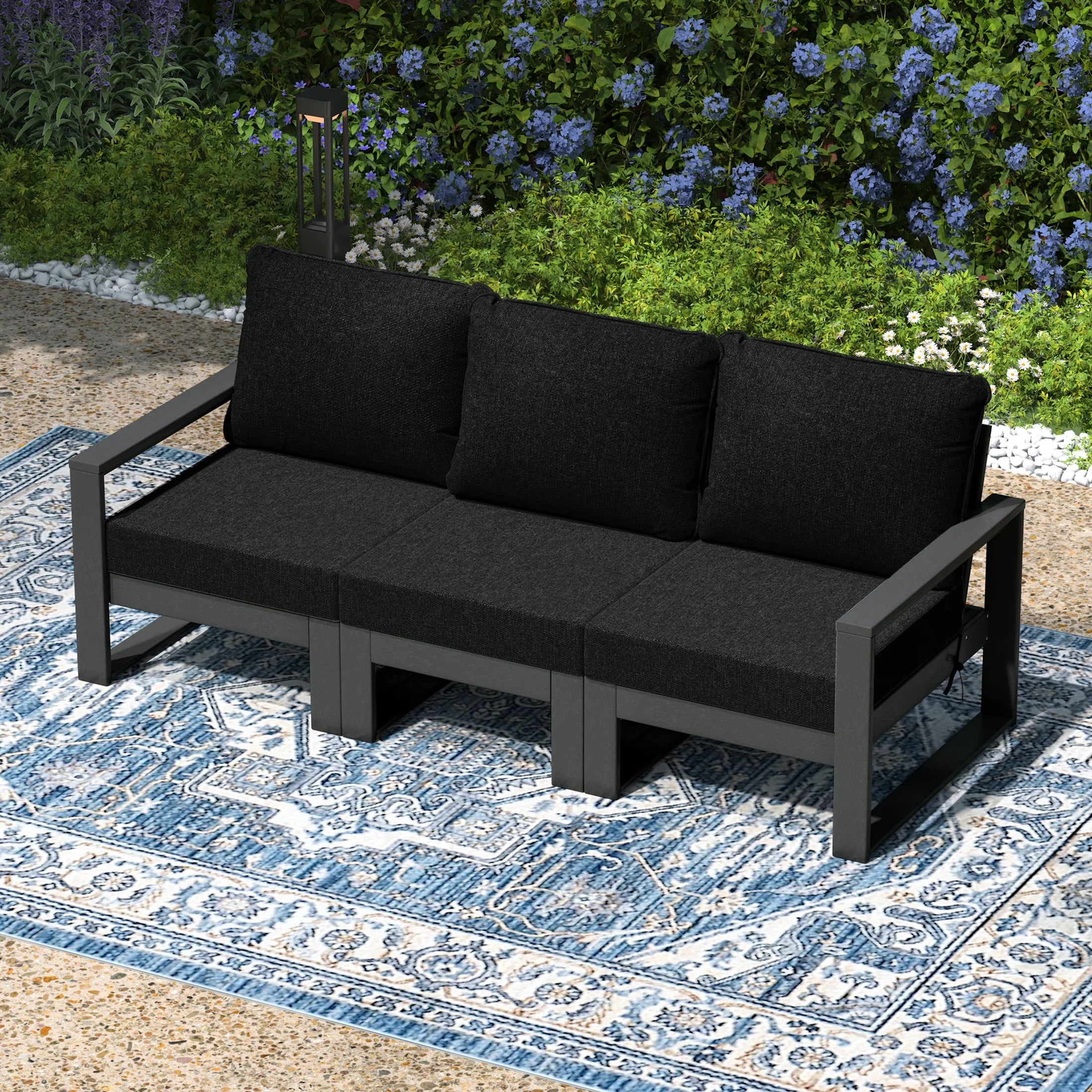 Rockaway Outdoor HDPE All-Weather Modern Deep Seating Patio Sofa with Waterproof Cushions