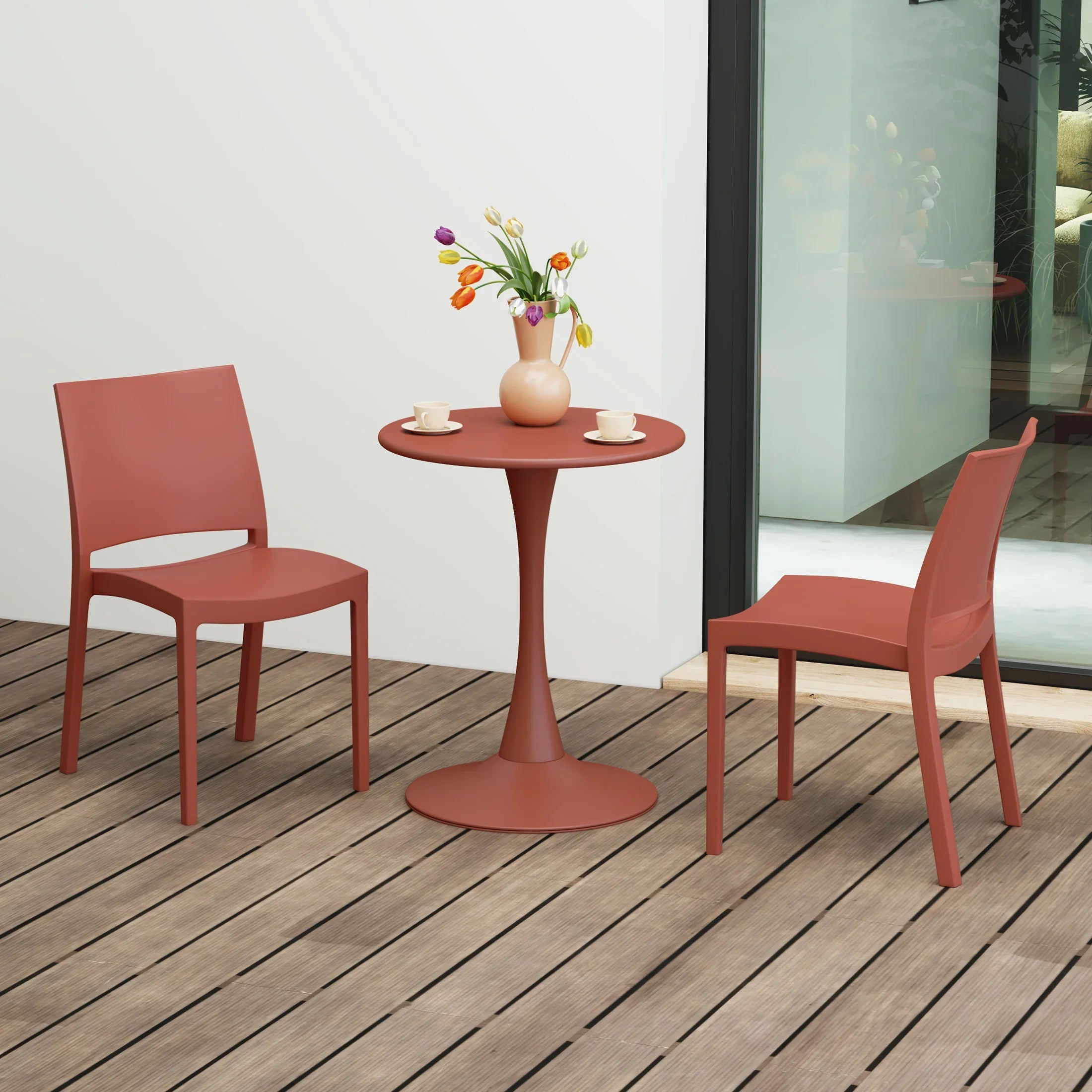 Sunshine 3-Piece Outdoor Round Metal Patio Dining Table Set With Stackable Patio Dining Side Chairs