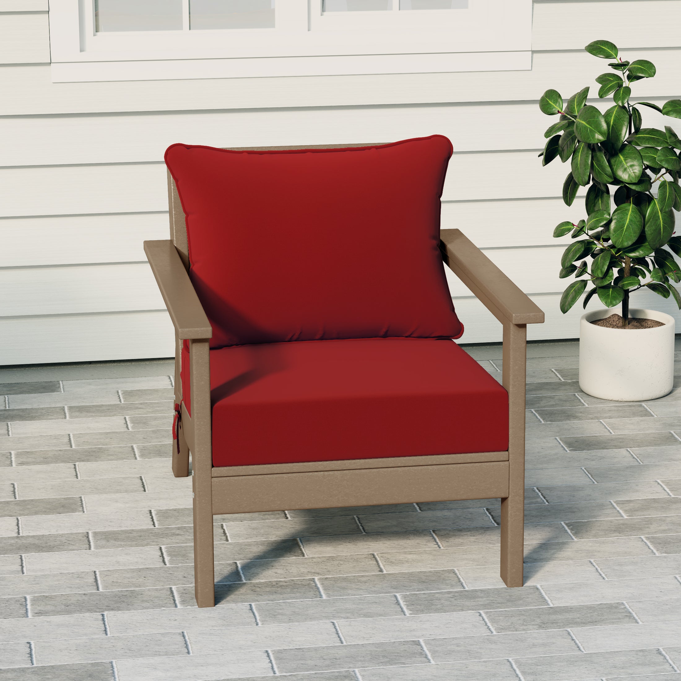 Portsmouth Outdoor Modern HDPE Patio Club Chair with Deep Seat Cushions