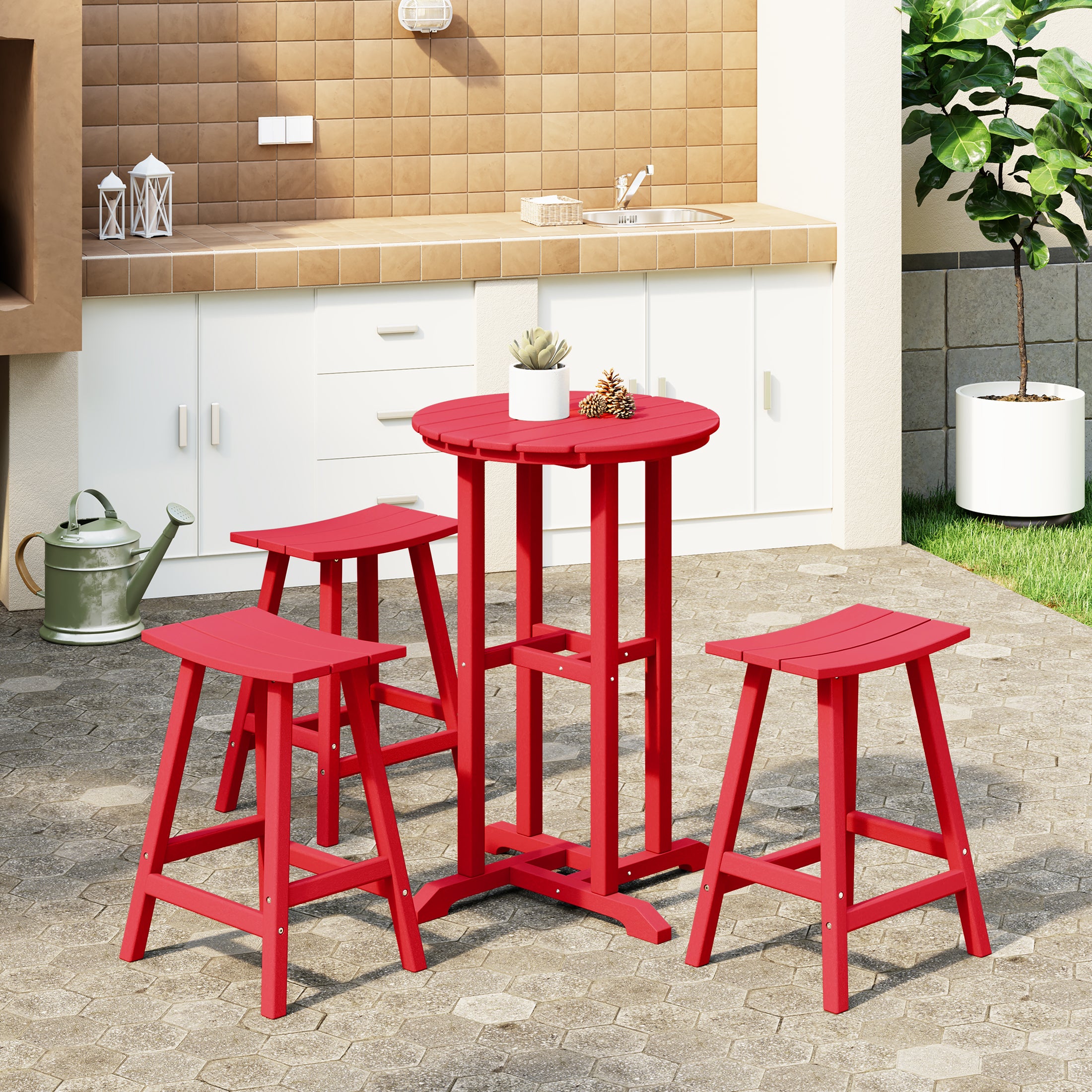 Paradise Outdoor Patio Counter Height Bar Stools Bistro Bar Table 4-Piece Set