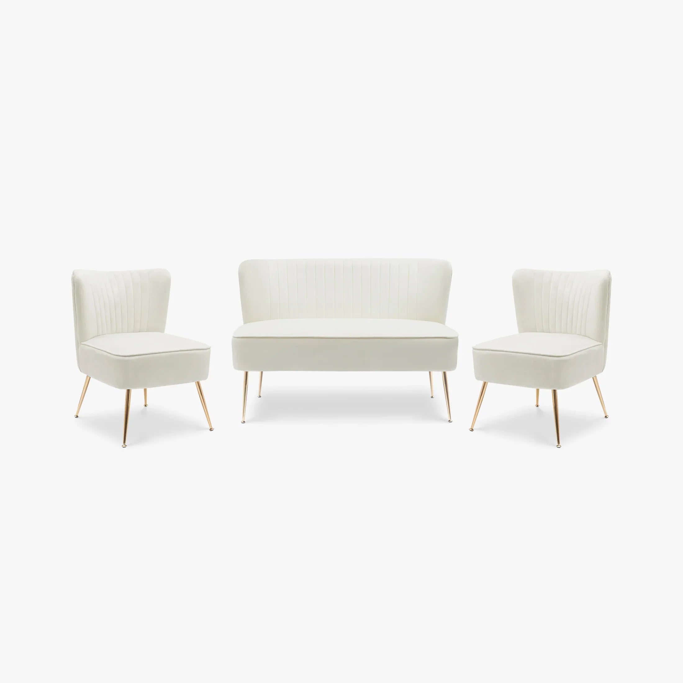 Alaia Mid Century Modern Tufted Velvet Loveseat Sofa and 22" Accent Chair 3-Piece Set