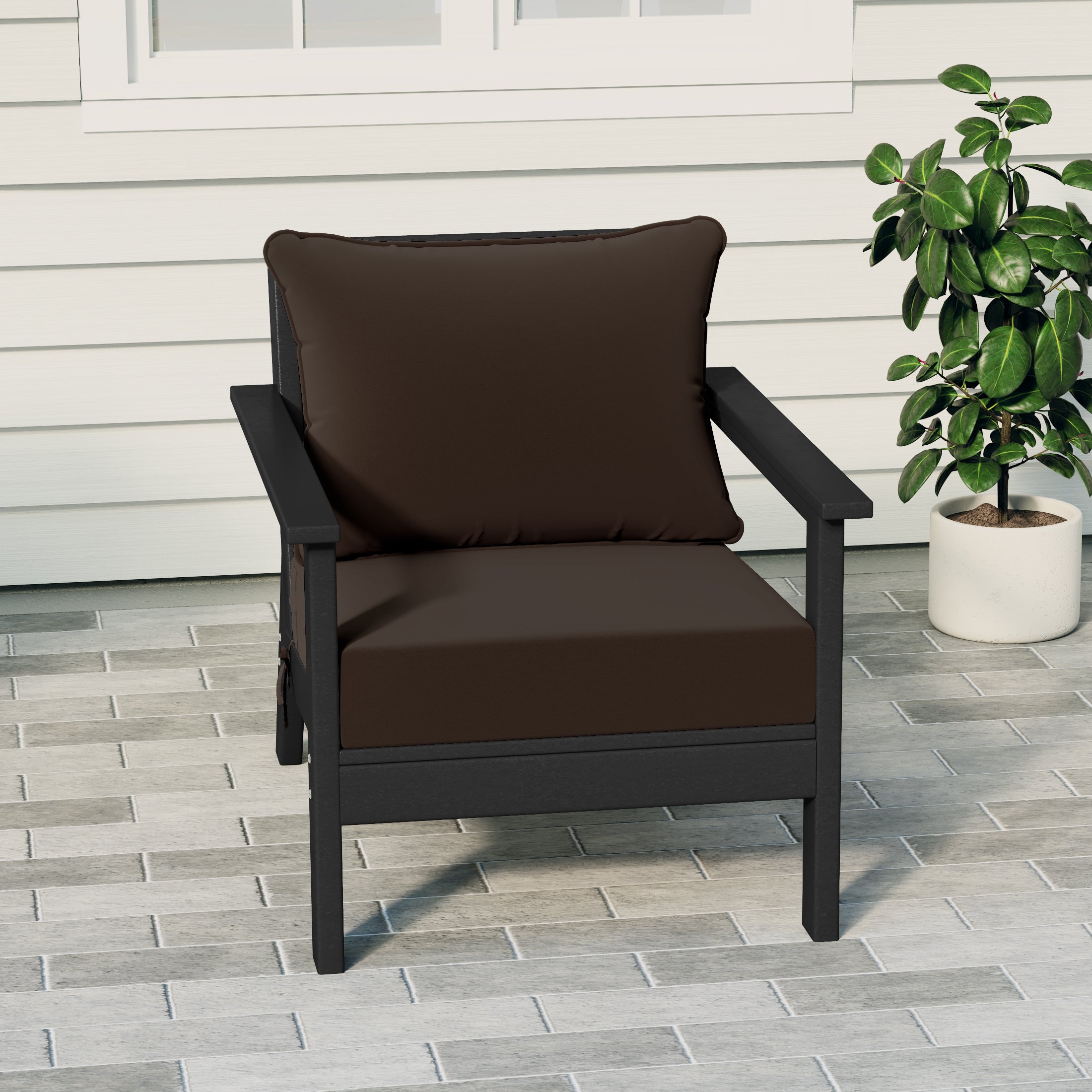 Portsmouth Outdoor Modern HDPE Patio Club Chair with Deep Seat Cushions