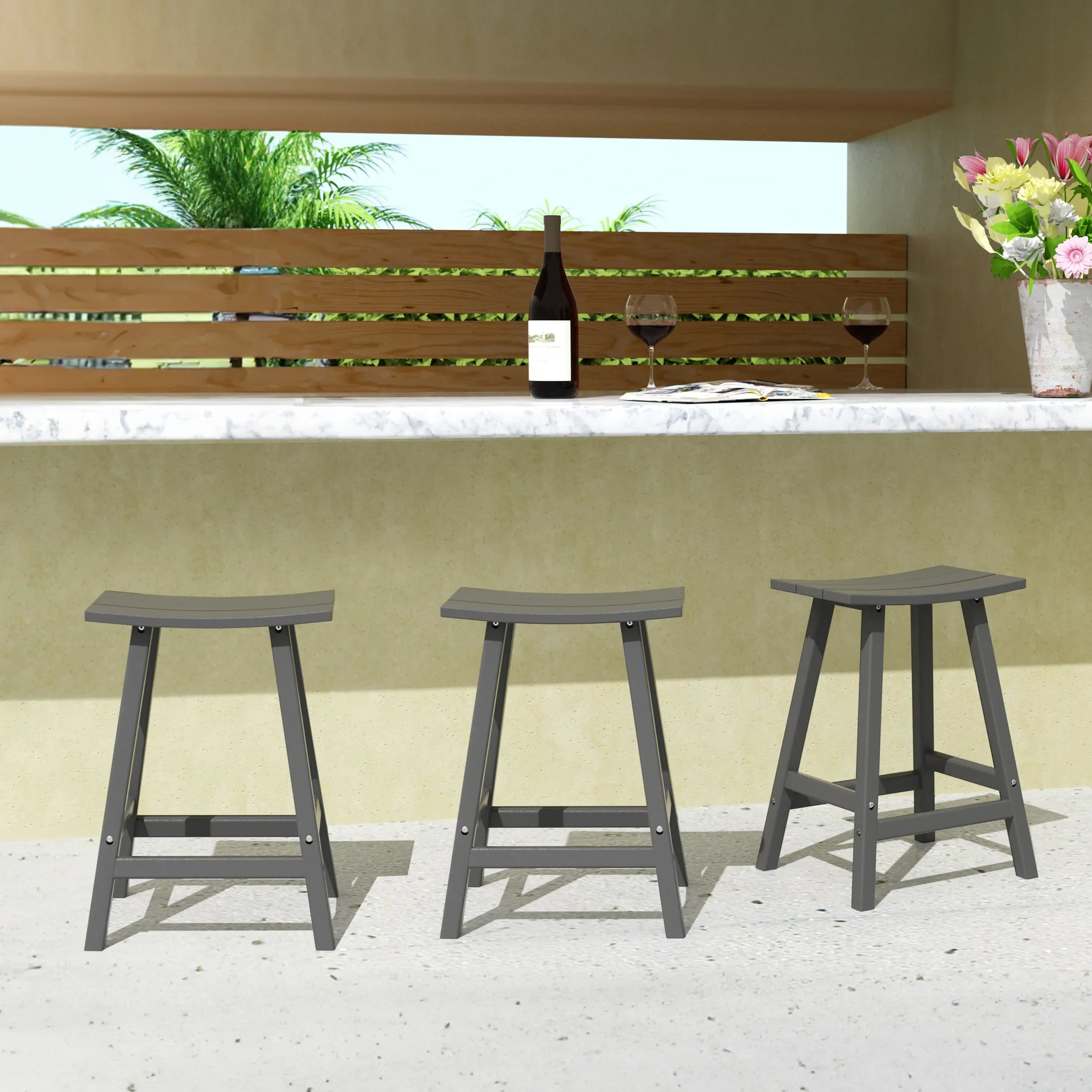 Paradise 24 Inch Counter High Saddle Stools (Set of 3)