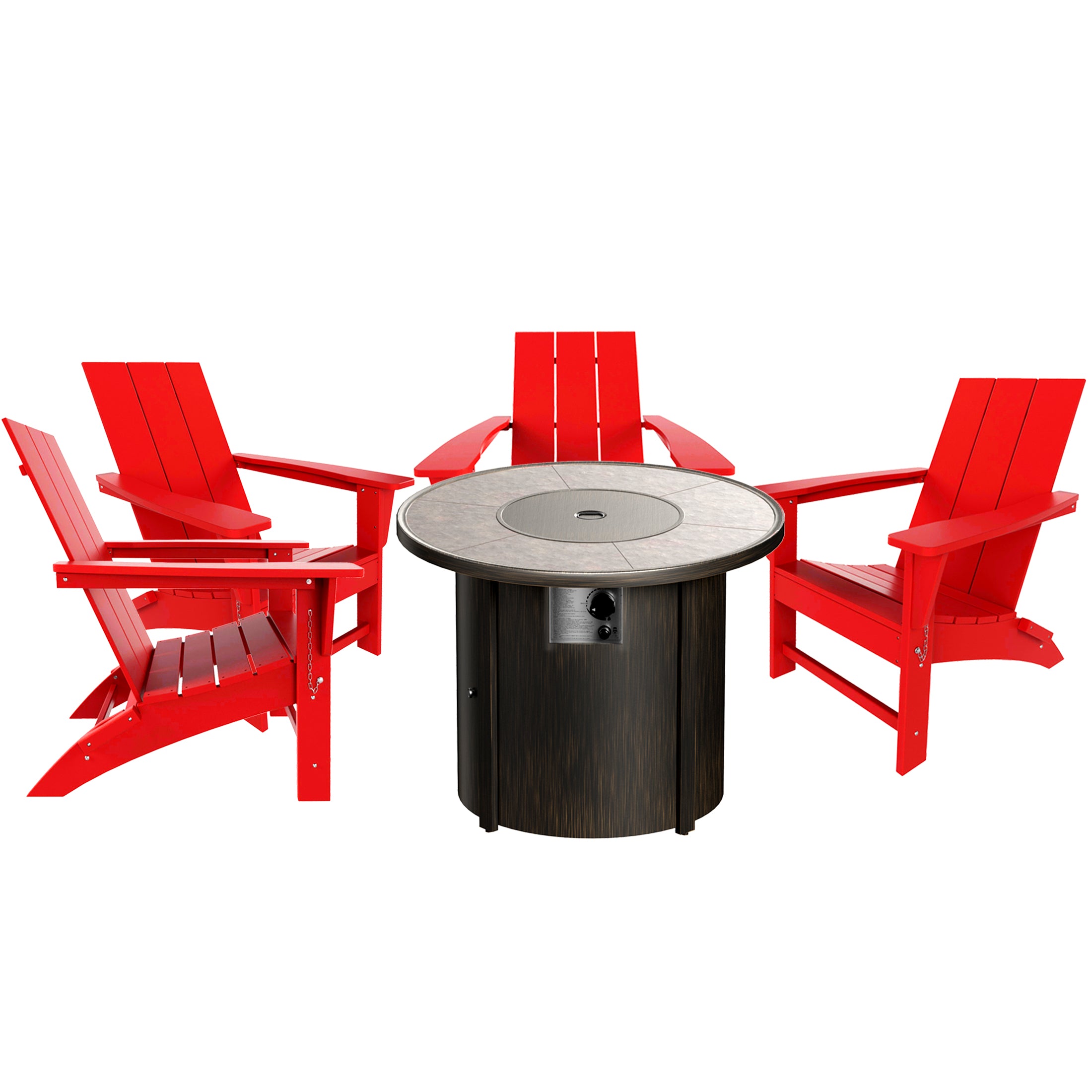 Palms Modern Folding Poly Adirondack Chair With Round Fire Pit Table