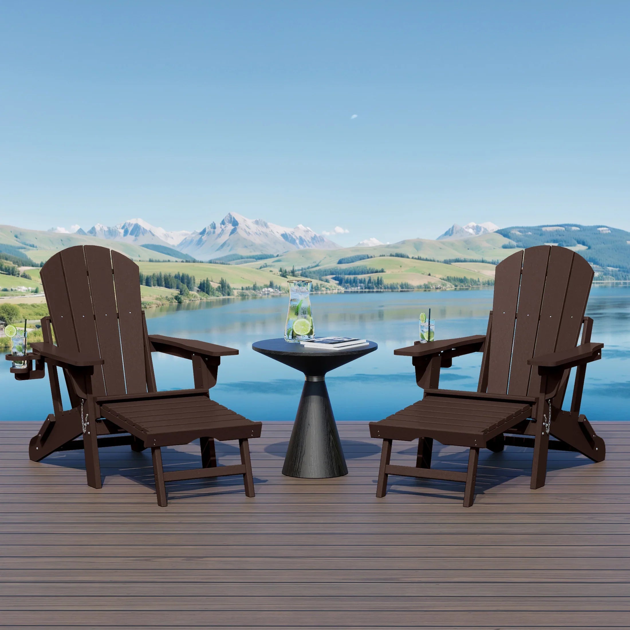 Paradise Folding Adjustable Adirondack Chair with Retractable Ottoman and Cup Holder (Set of 2)