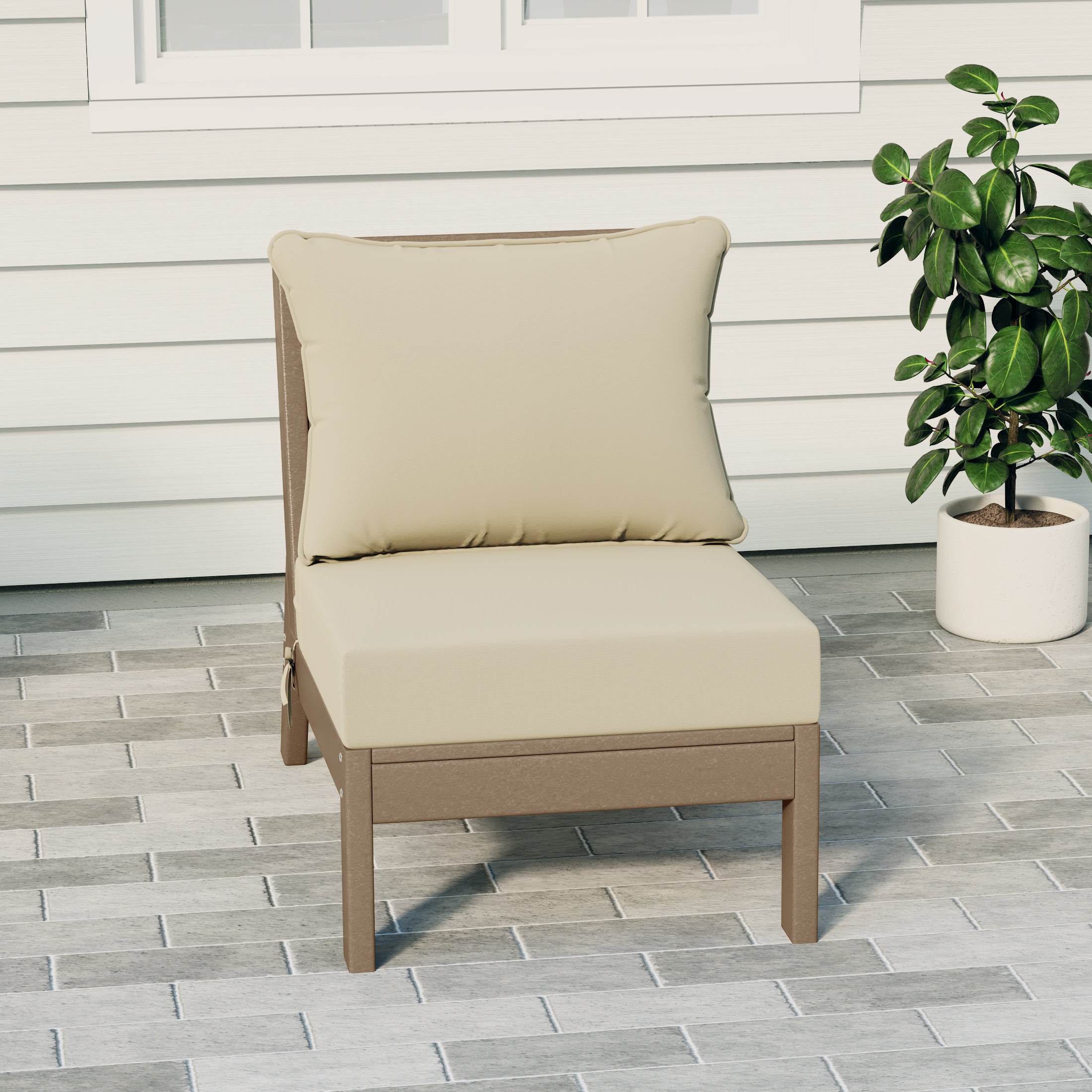 Portsmouth Outdoor HDPE Deep Seating Modular Armless Patio Chair with Patio Cushions