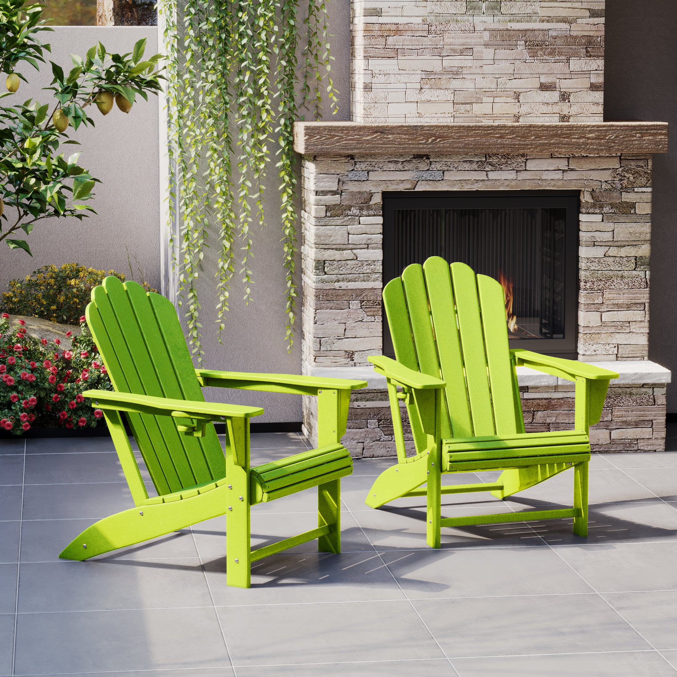 Lakeview Outdoor Patio HDPE Adirondack Chairs With Cup Holders (Set of 2)