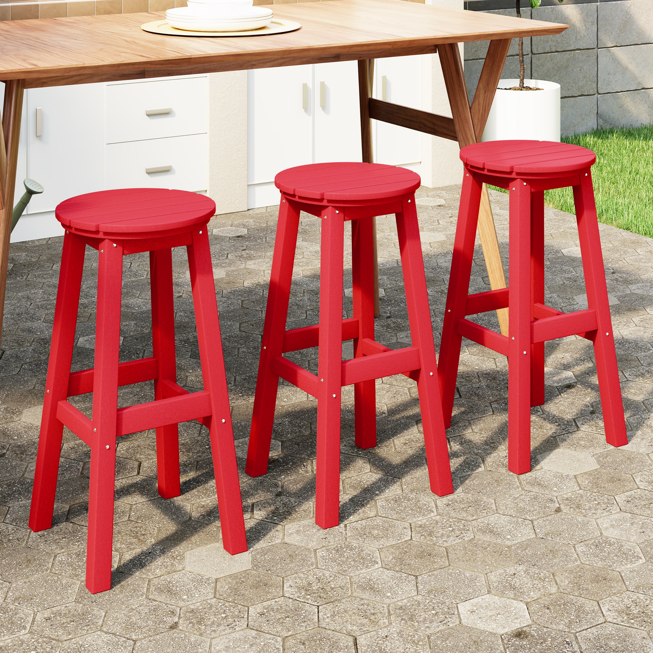 Paradise 29" HDPE Outdoor Patio Round Bar Stool Set of 3