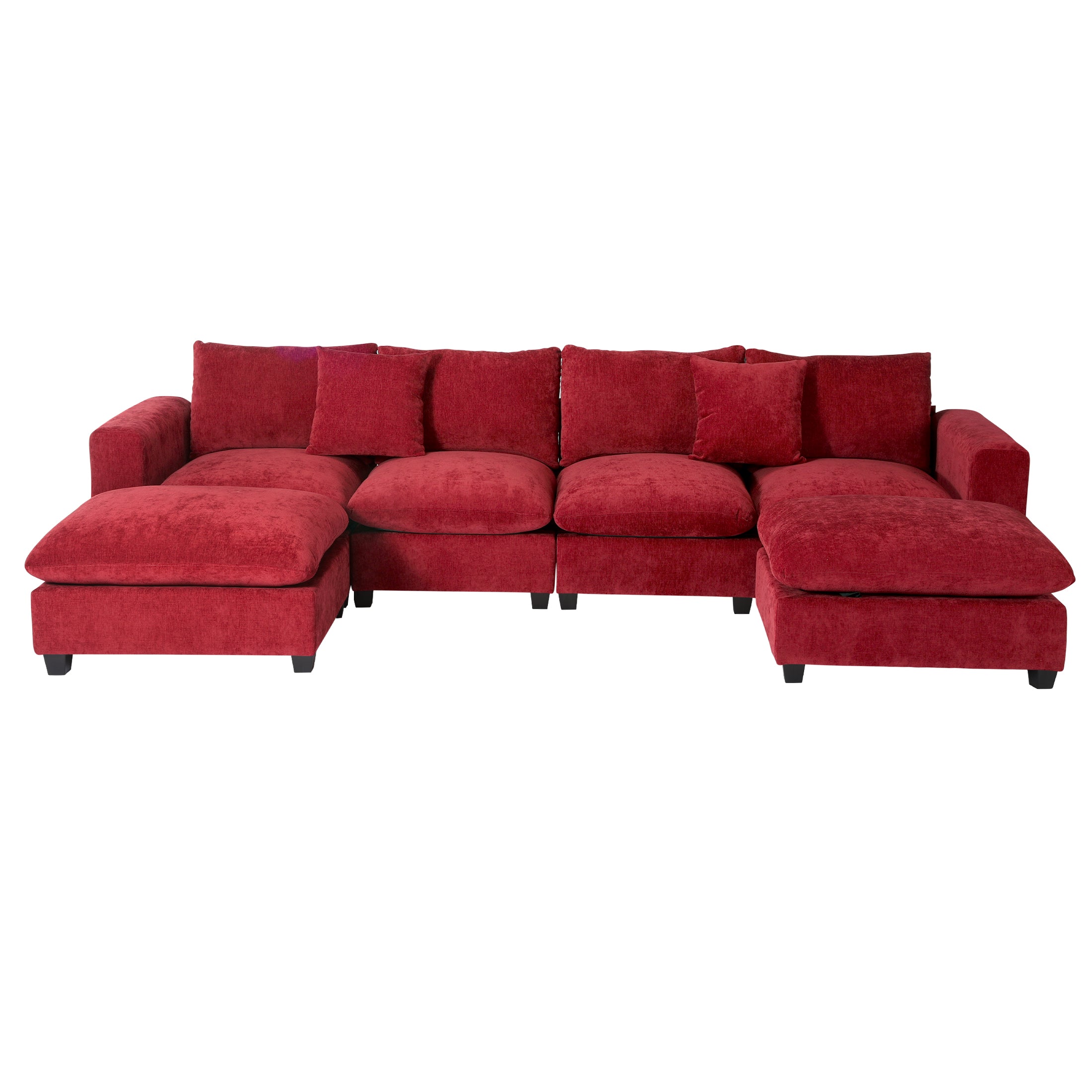 Springfield 128" Chenille Modular U-Shaped Sectional Couch and Chaise With USB/Type-C Ports and Side Pockets