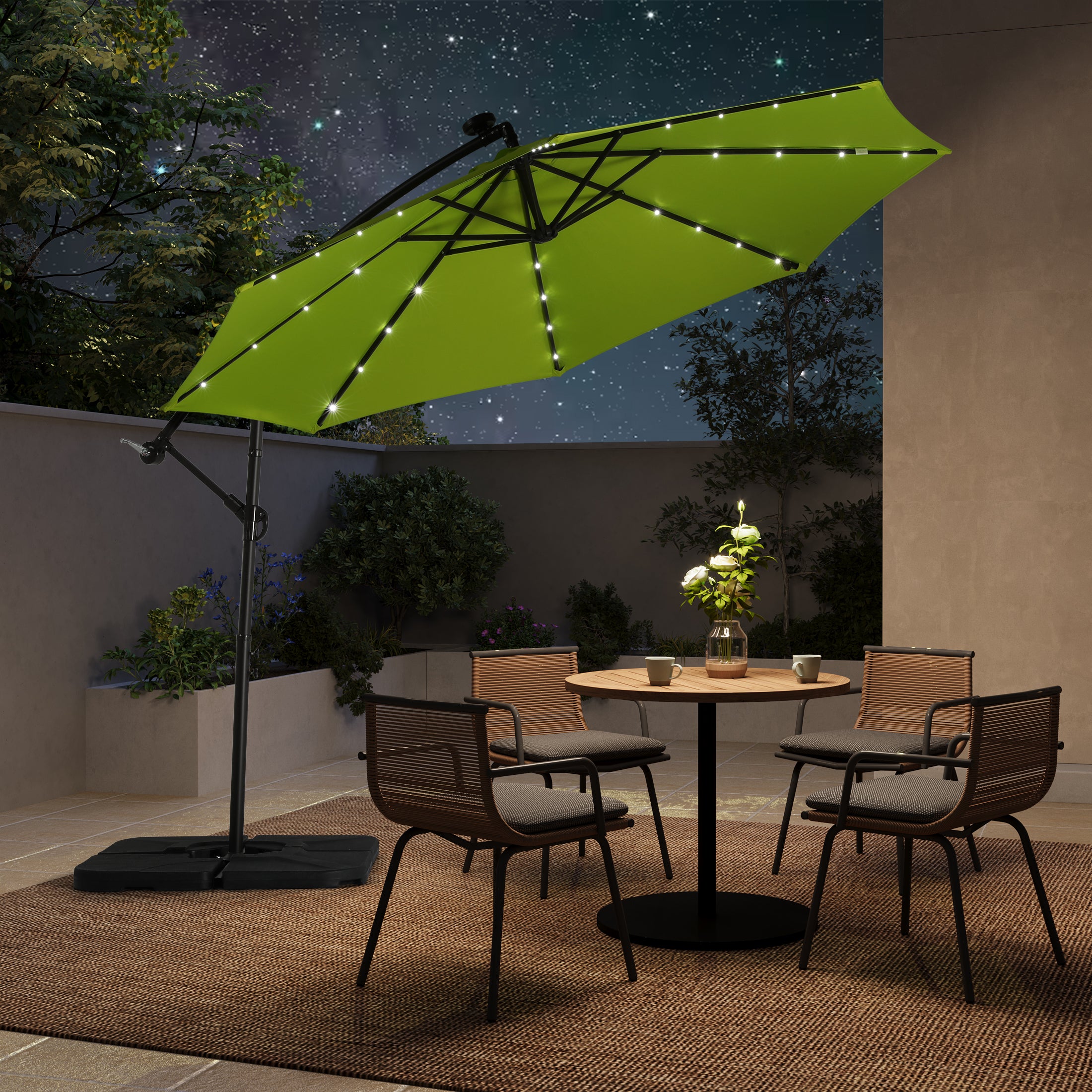 Westlake 10 ft. Outdoor / Paito Cantilever Hanging Umbrella with Solar Power LED lights