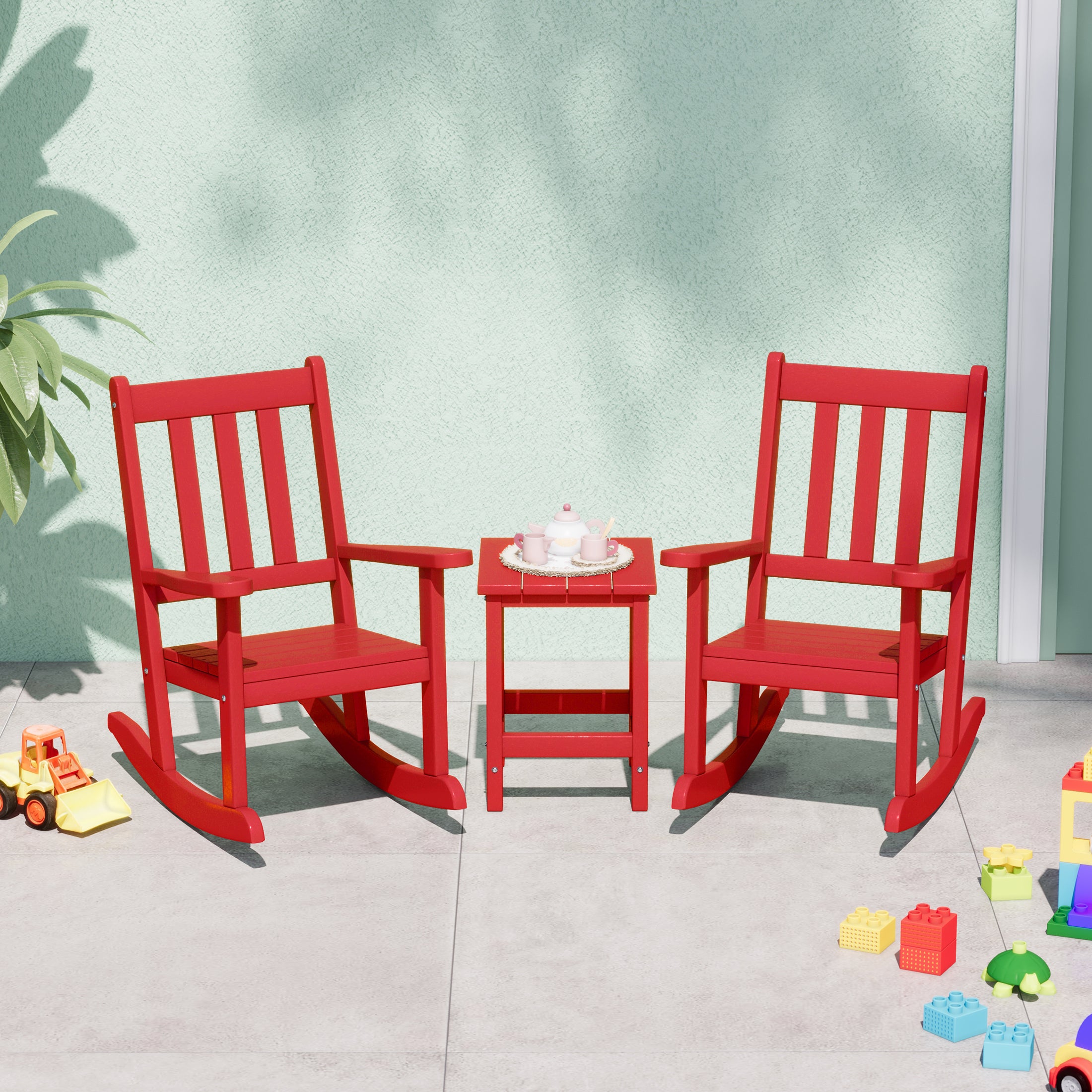 Paradise 3-Piece Kids Outdoor Rocking Chairs Set With Kids Square Side Table