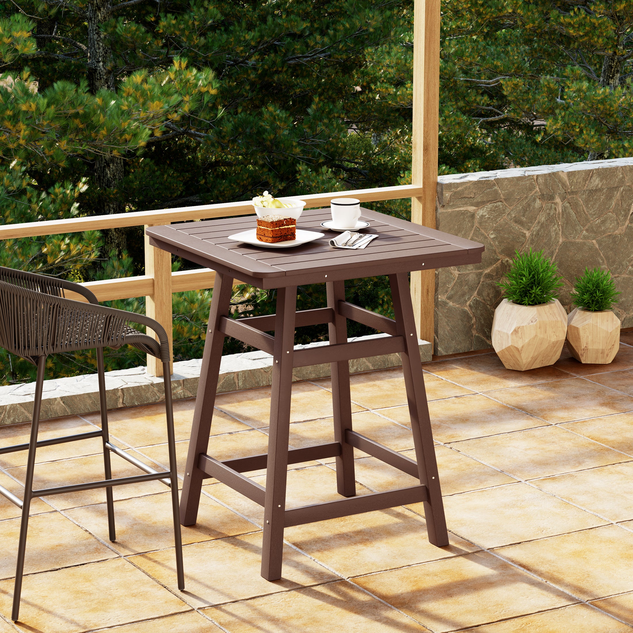 Paradise 30" Square Outdoor Patio Counter High Bistro Bar Table With Umbrella Hole