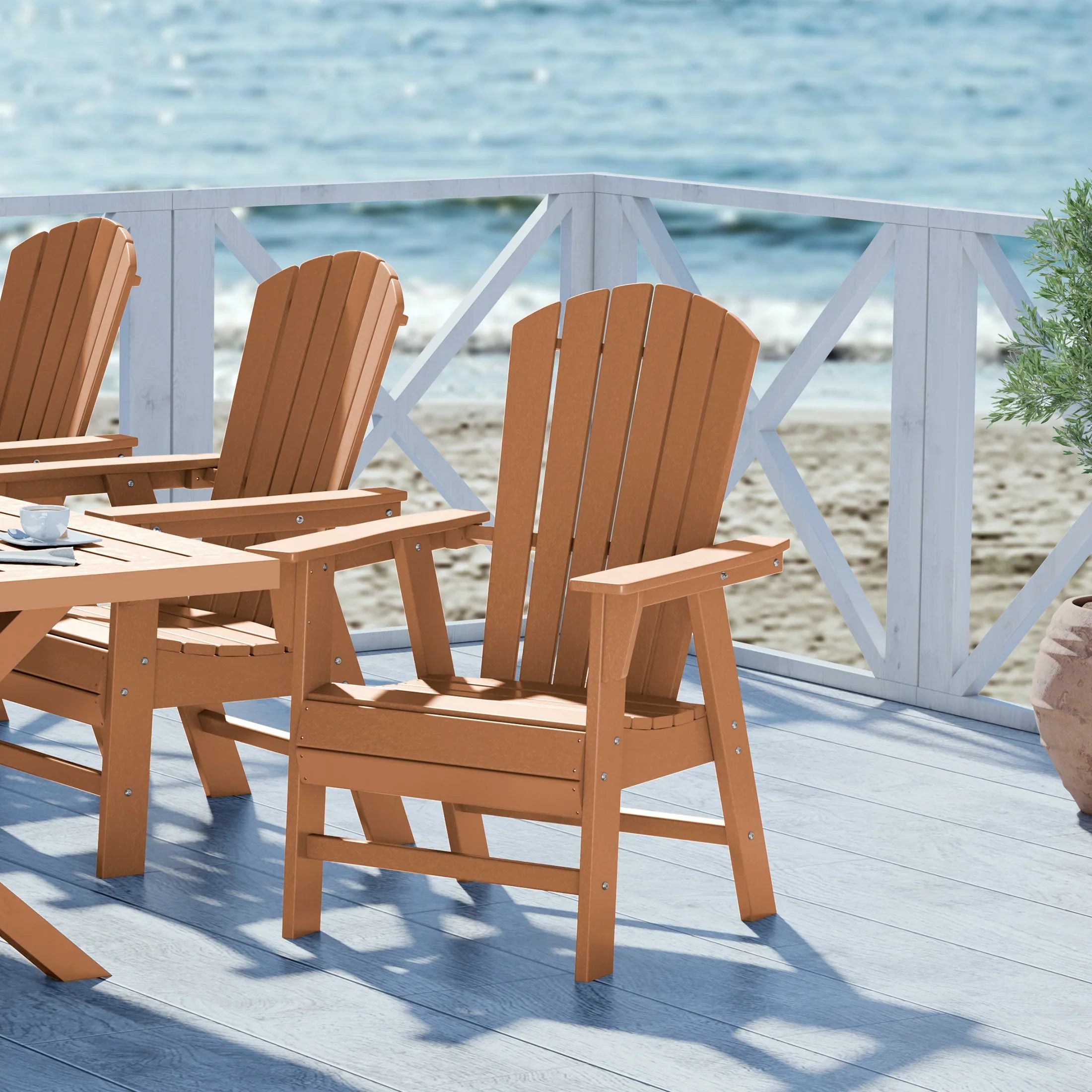 Portside Outdoor Patio Shell-back Adirondack Dining Chair Weather Resistant