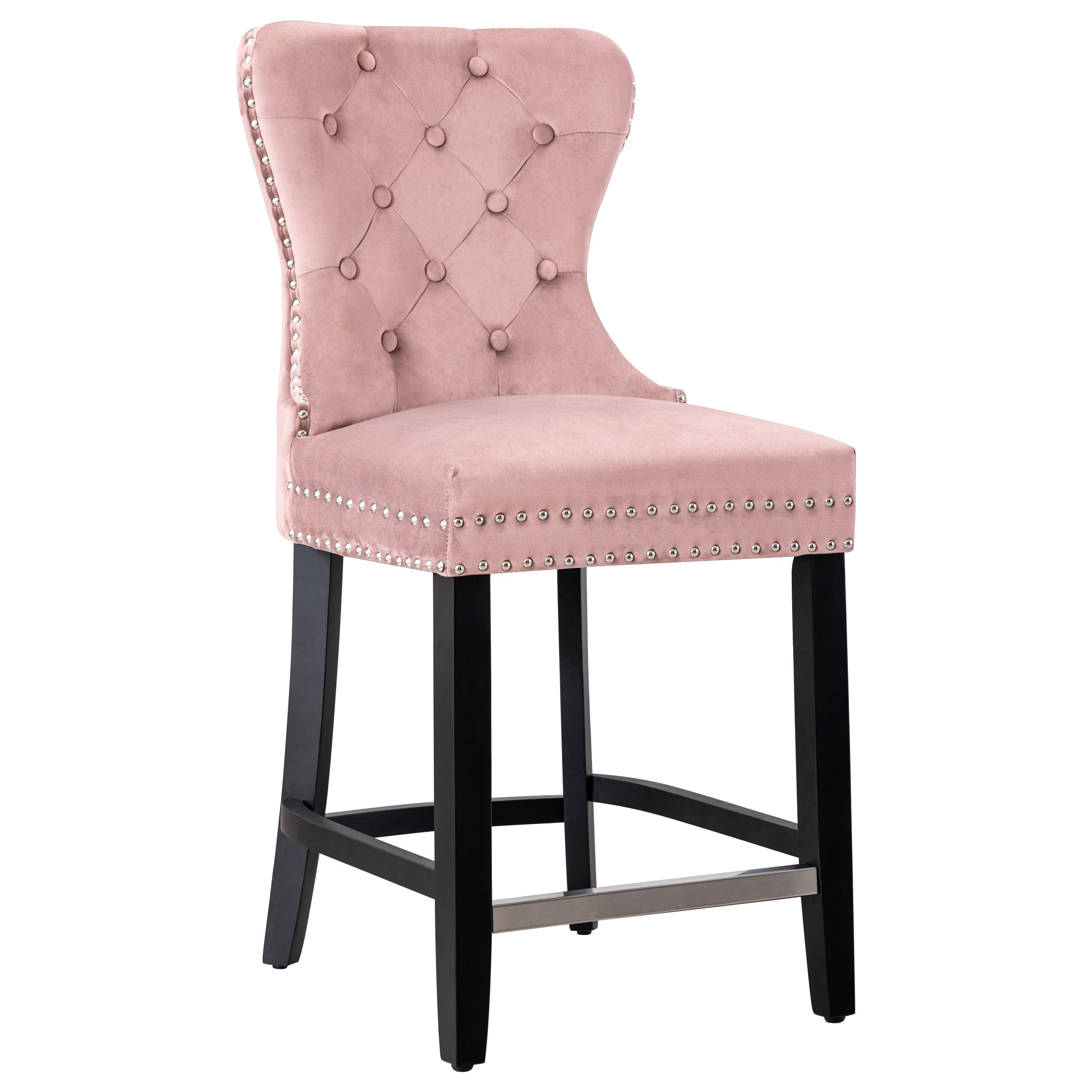 Hank 24" Tufted Velvet Counter Stool, Black