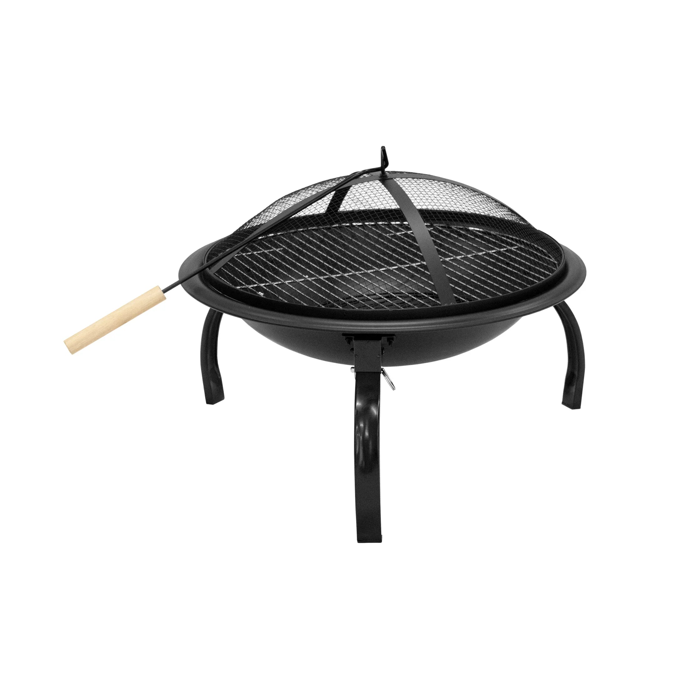 Robin Outdoor steel Wood burning round fire pit with wire mesh lit
