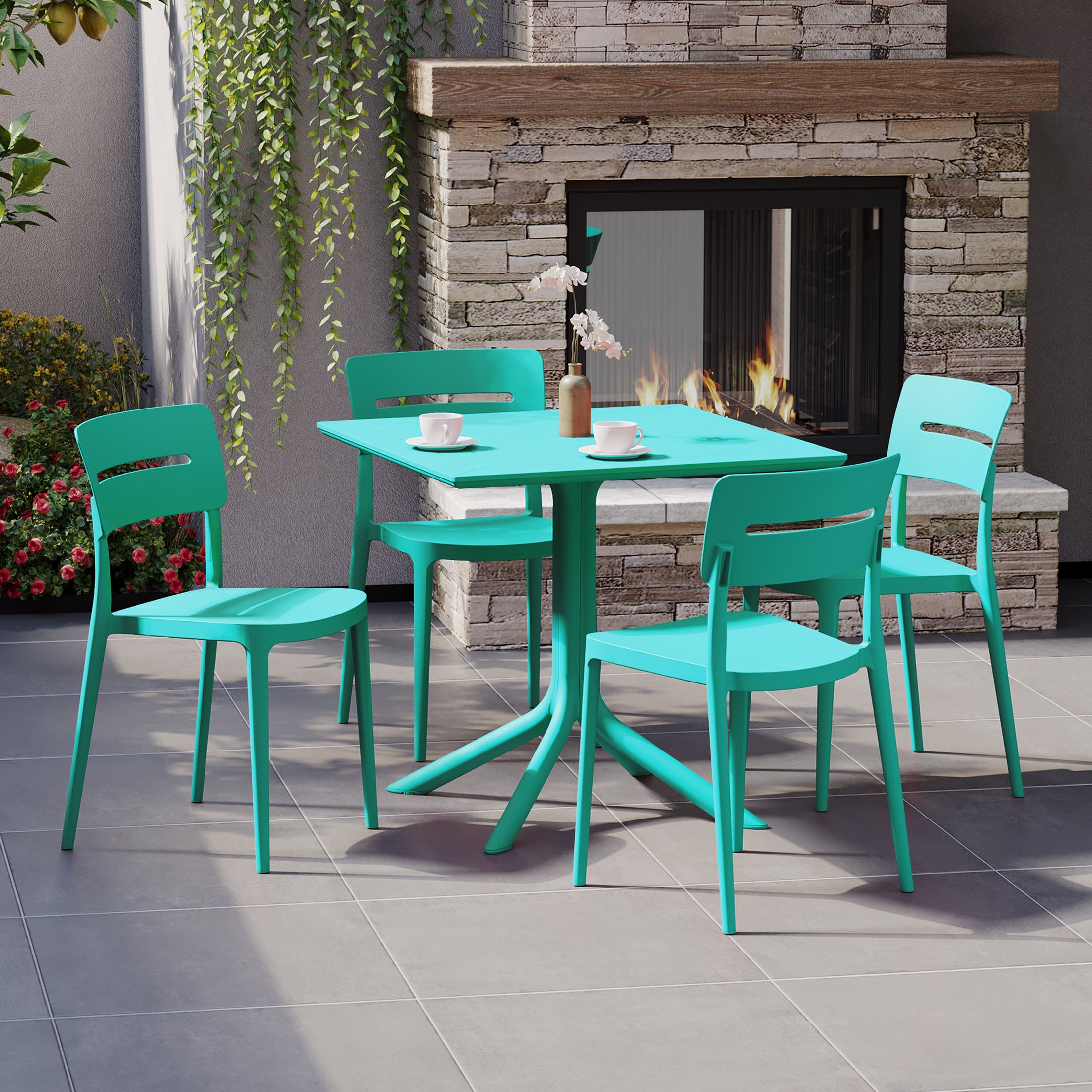 Sunshine Modern 5-Piece Resin Patio Dining Table Set with Stackable Patio Dining Chairs