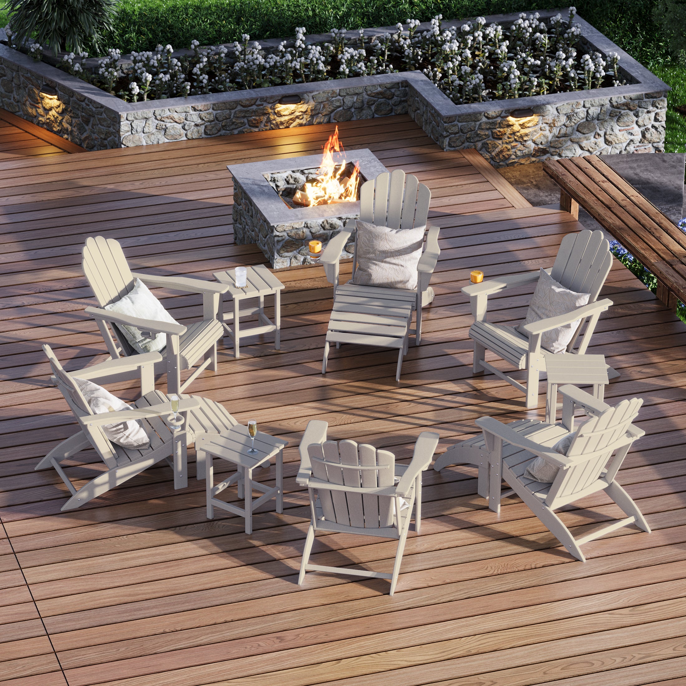 Lakeview 12-Piece HDPE Outdoor Patio Furniture Adirondack Chair Conversation Table Set