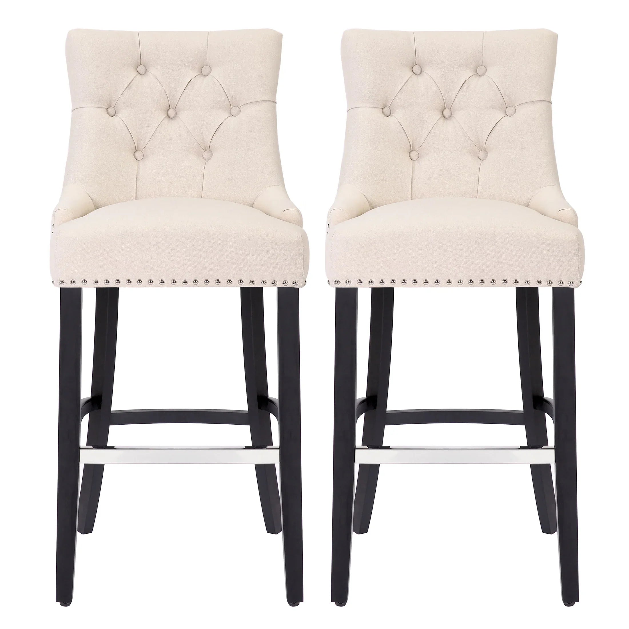 Bellmount 29" Upholstered Wood Bar Stool with Tufted Back (Set of 2)