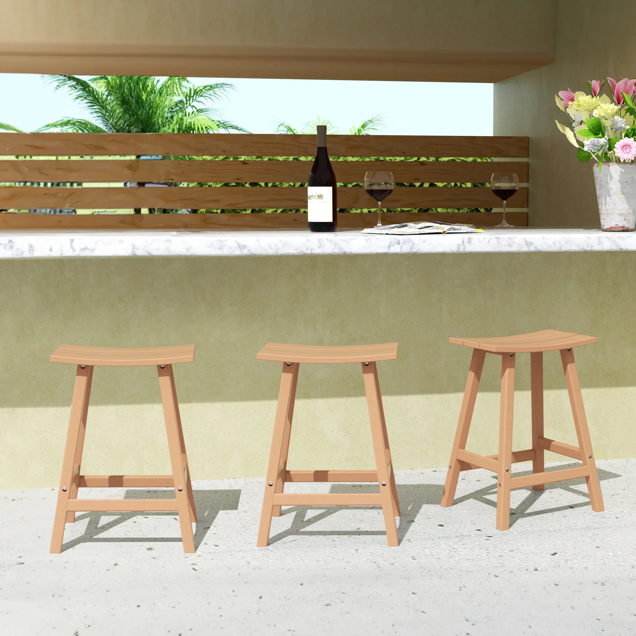 Paradise 24 Inch Counter High Saddle Stools (Set of 3)