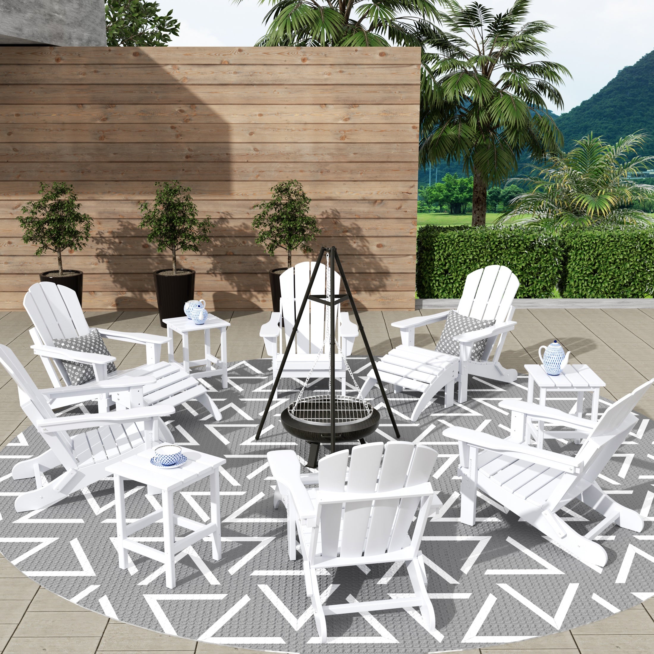 Paradise 12-Piece Outdoor Folding Poly Adirondack Chair With Ottoman And Side Table