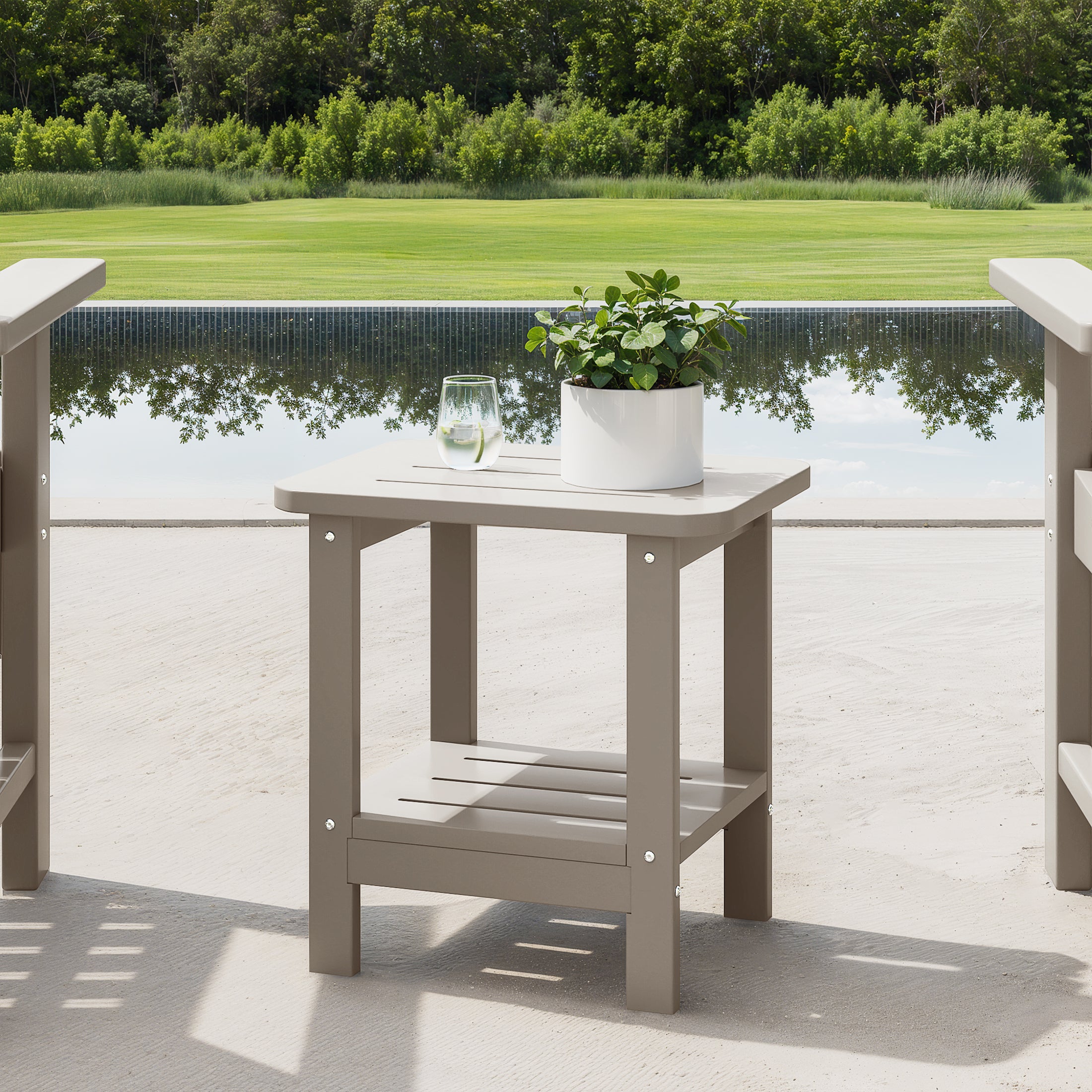 Lago 2-Tier Outdoor HDPE Modern Adirondack Square Patio Side Table