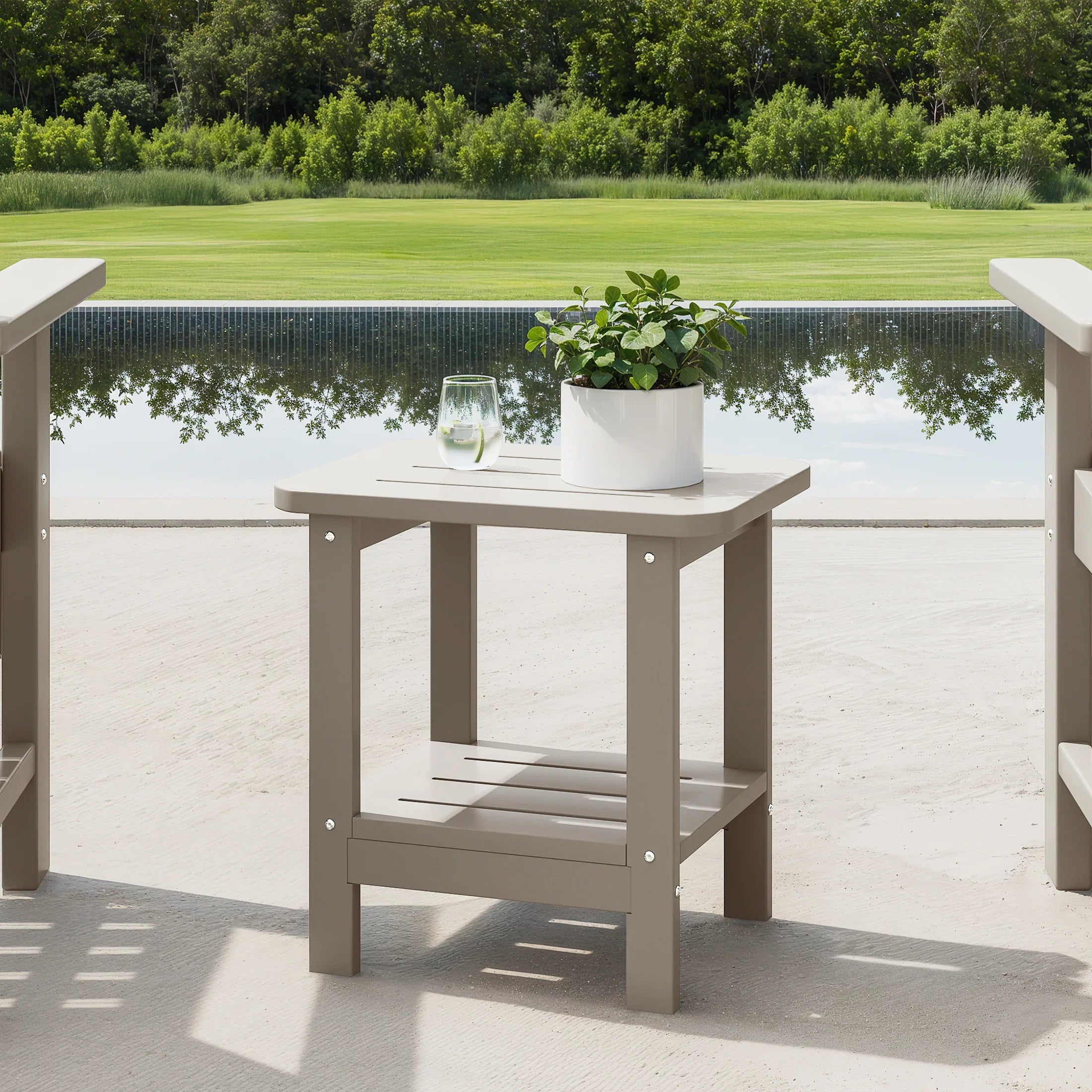 Lago 2-Tier Outdoor HDPE Modern Adirondack Square Patio Side Table