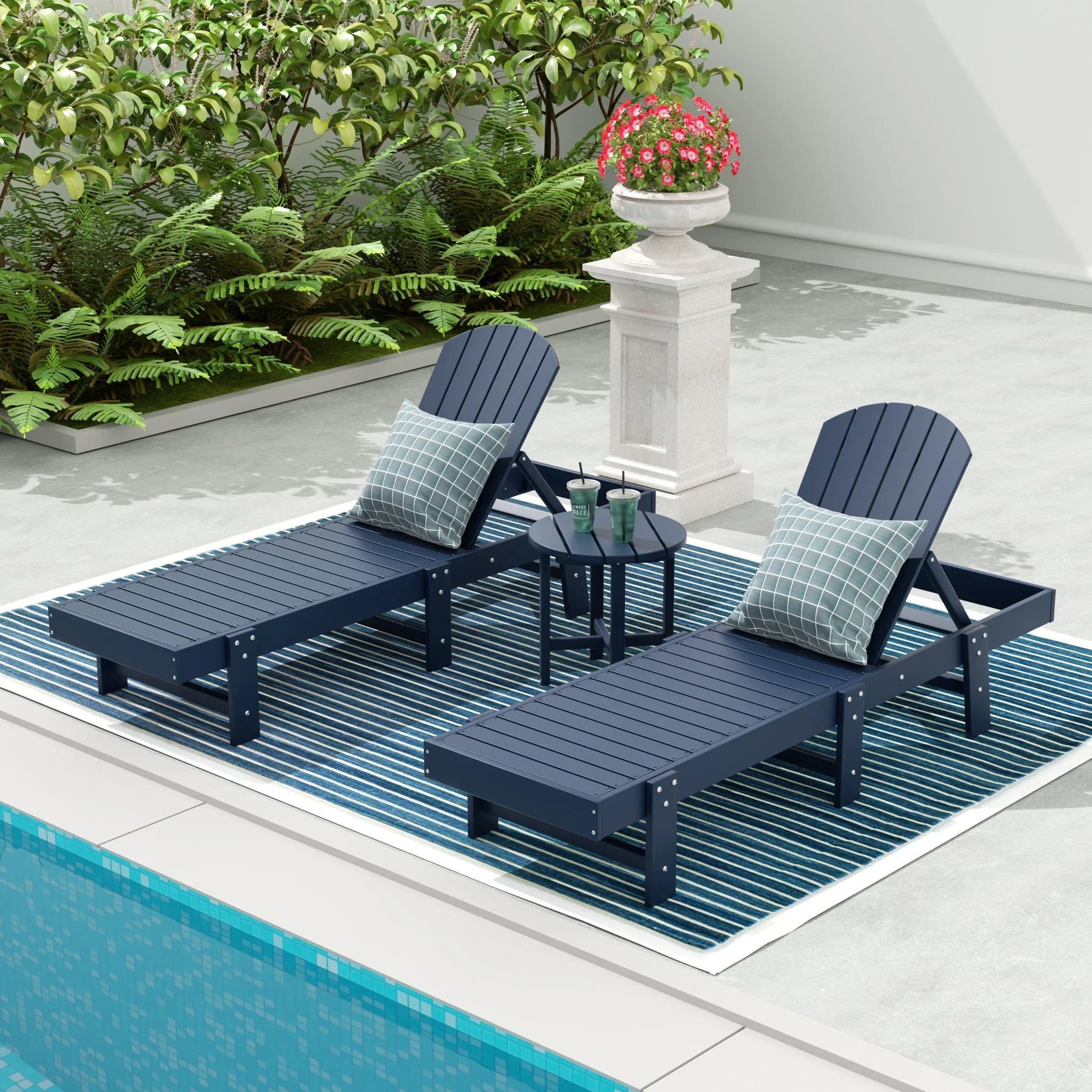 Portside 3 Piece Adirondack Poly Reclining Chaise Lounge