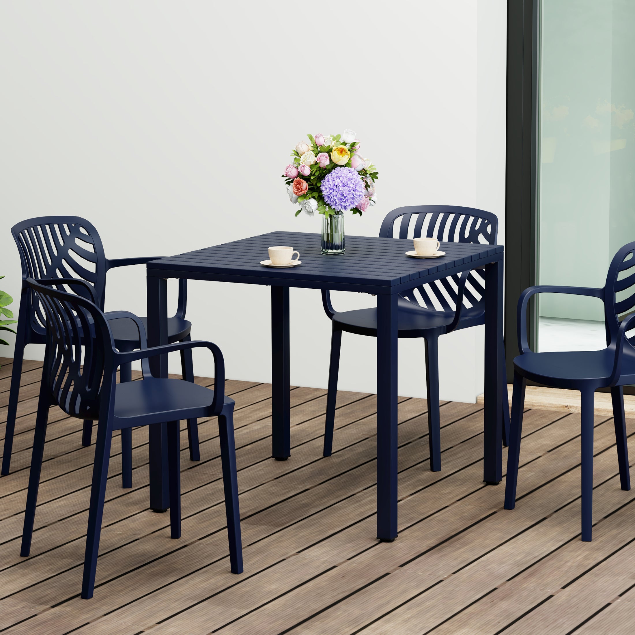 Sunshine 31.5" Iron Metal Frame Outdoor Square Patio Dining Table