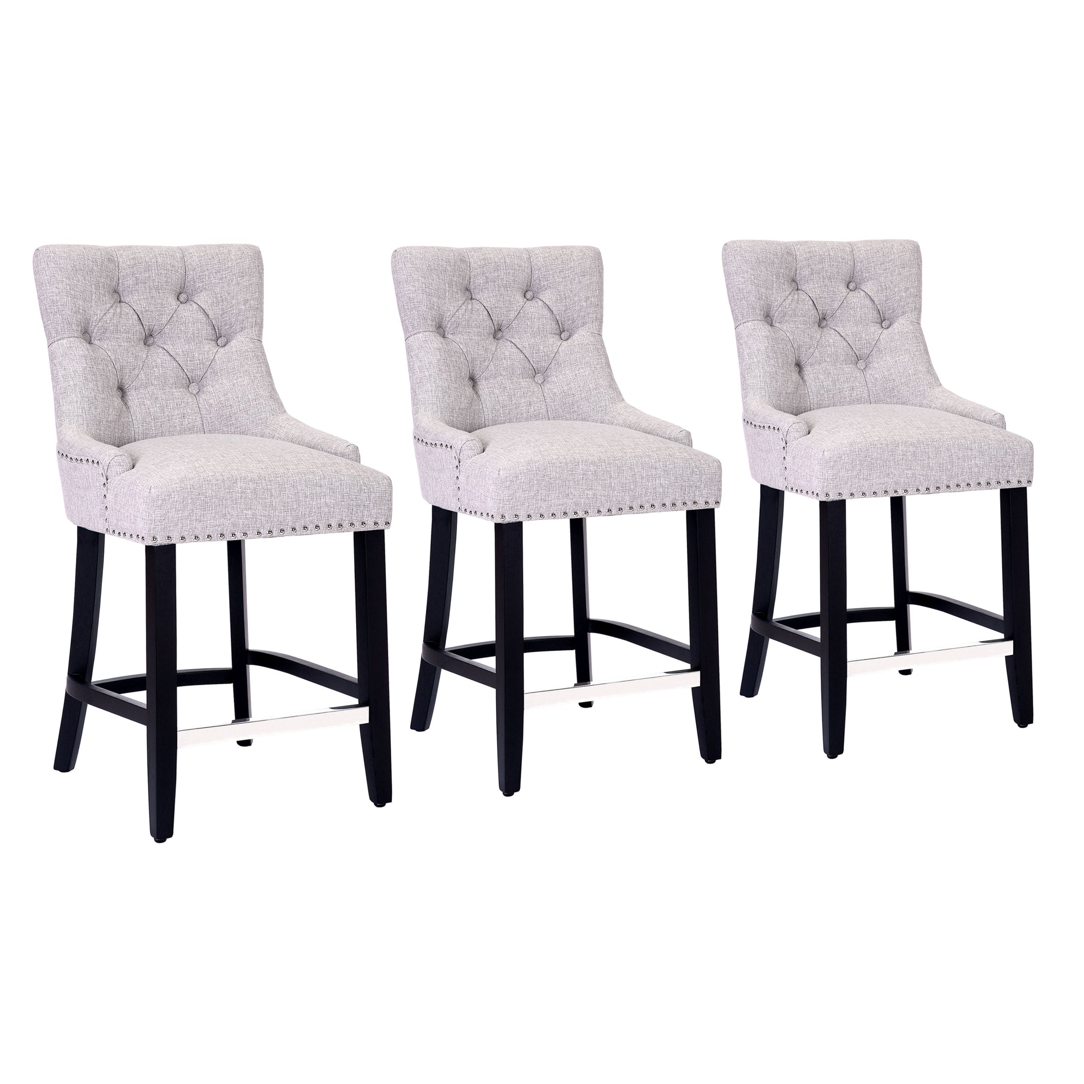 Bellmount 24" Upholstered Wood Counter Stool with Tufted Back (Set of 3)