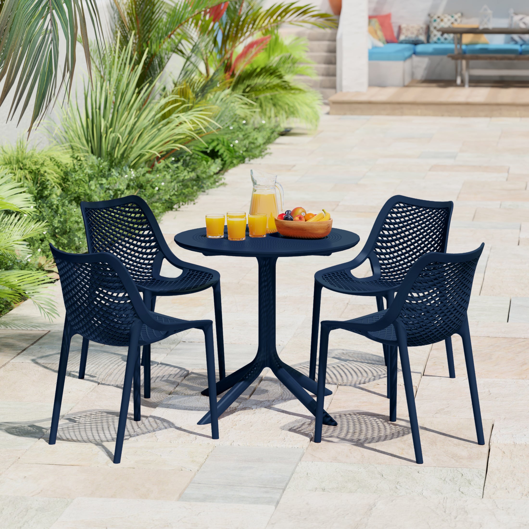 Sunshine 5-Piece Modern Round Patio Dining Table Set with Stackable Patio Dining Chairs