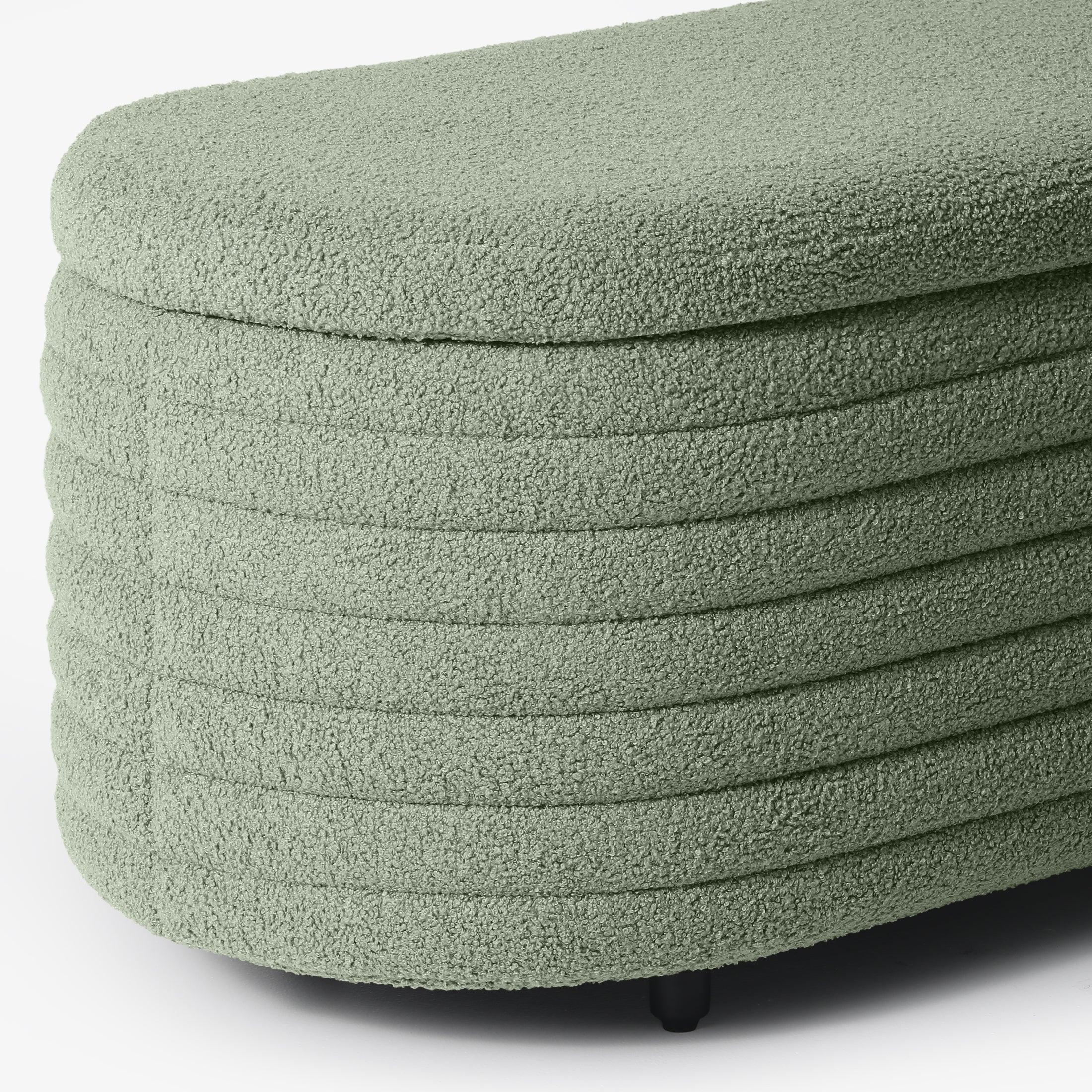 Celine 54" Wide Mid-Century Modern Upholstered Teddy Sherpa Tufted Oval Storage Ottoman Bench