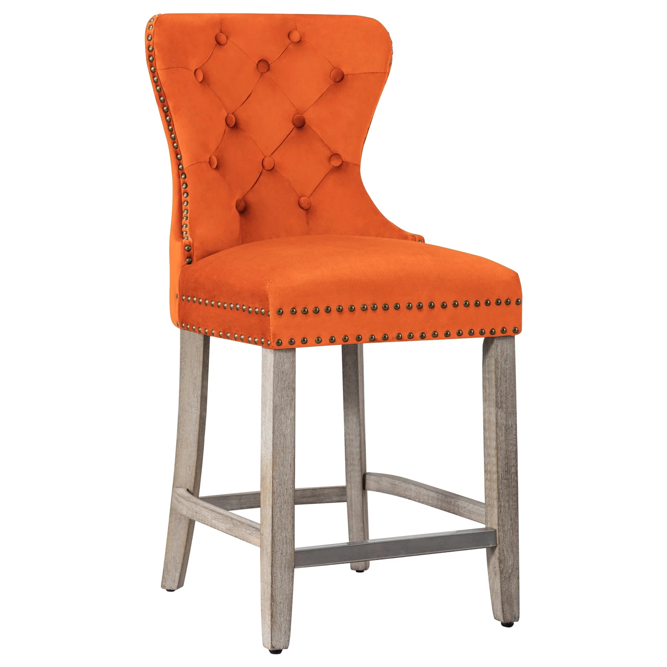 Hank 24" Tufted Velvet Counter Stool, Antique Gray