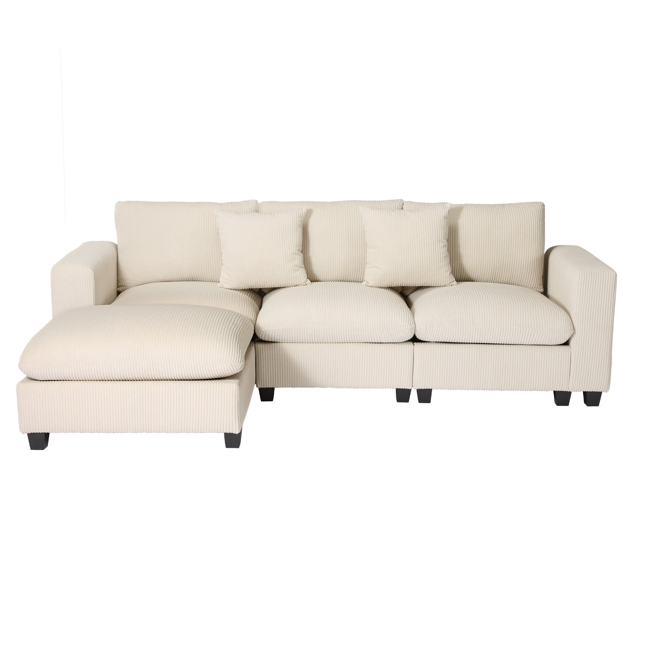 Ava 99" Modular Corduroy L-Shaped Sectional Sofa and Chaise With USB/Type-C Ports and Side Pockets
