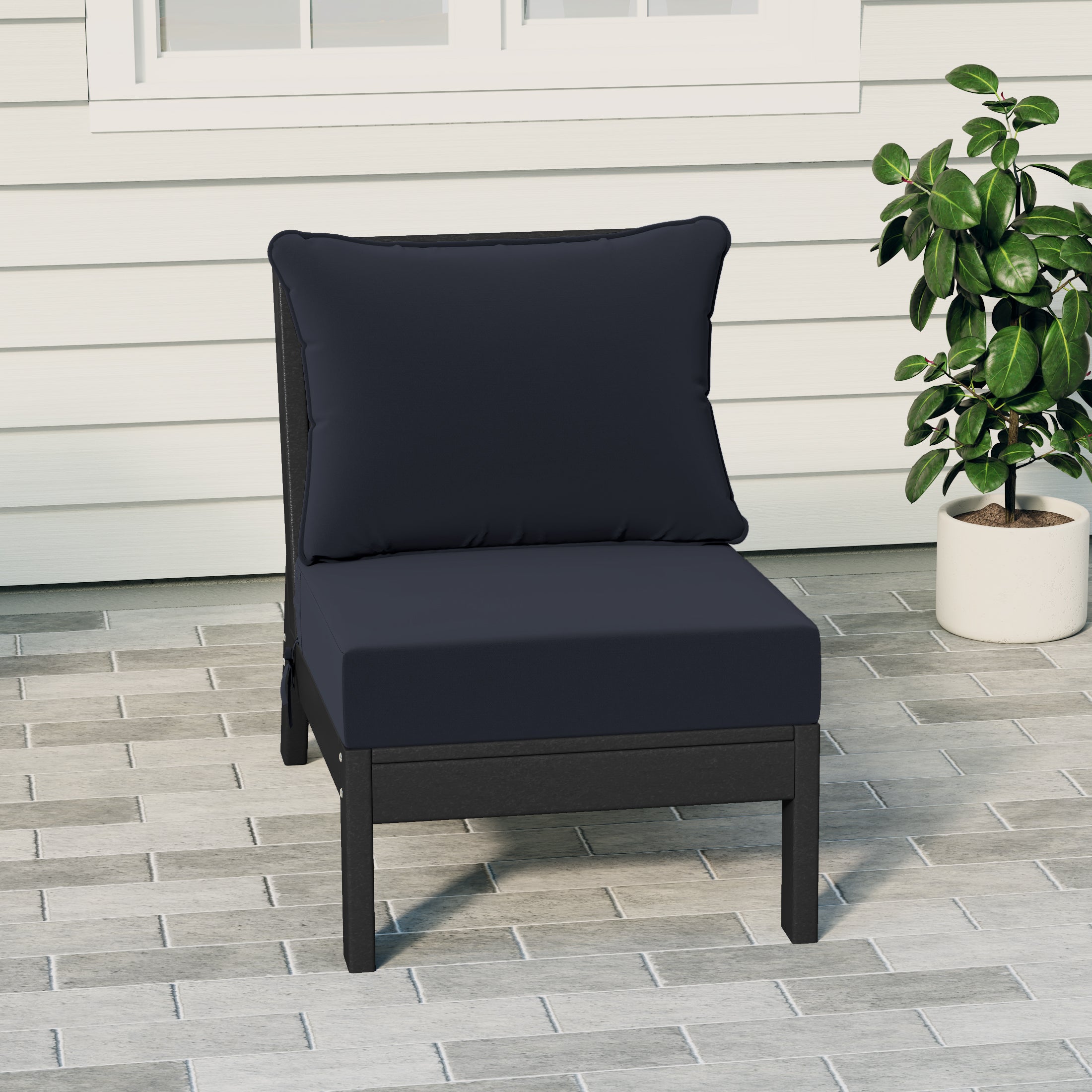 Portsmouth Outdoor HDPE Deep Seating Modular Armless Patio Chair with Patio Cushions