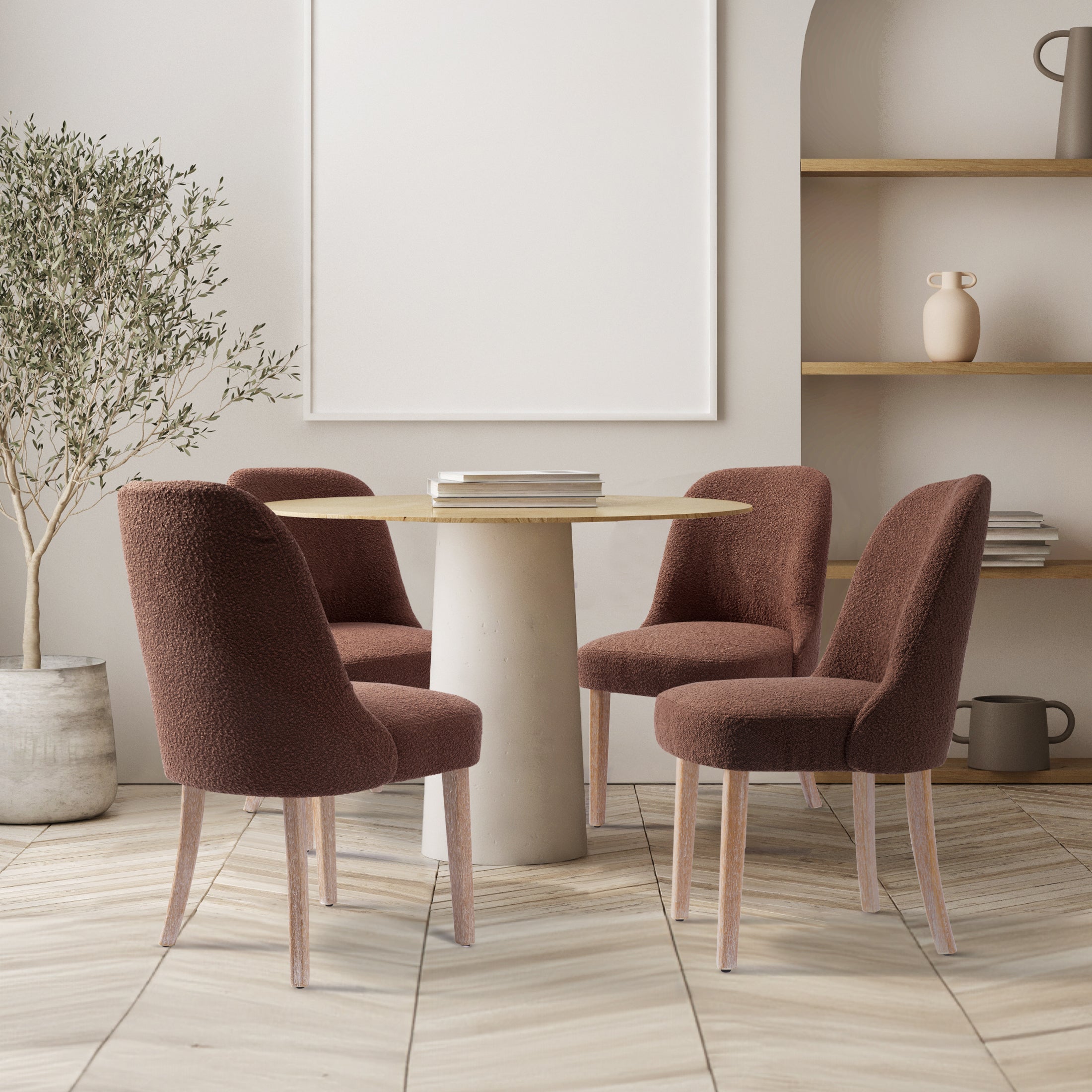 Amélie Mid-Century Modern Upholstered Boucle Dining Chair (Set of 4)