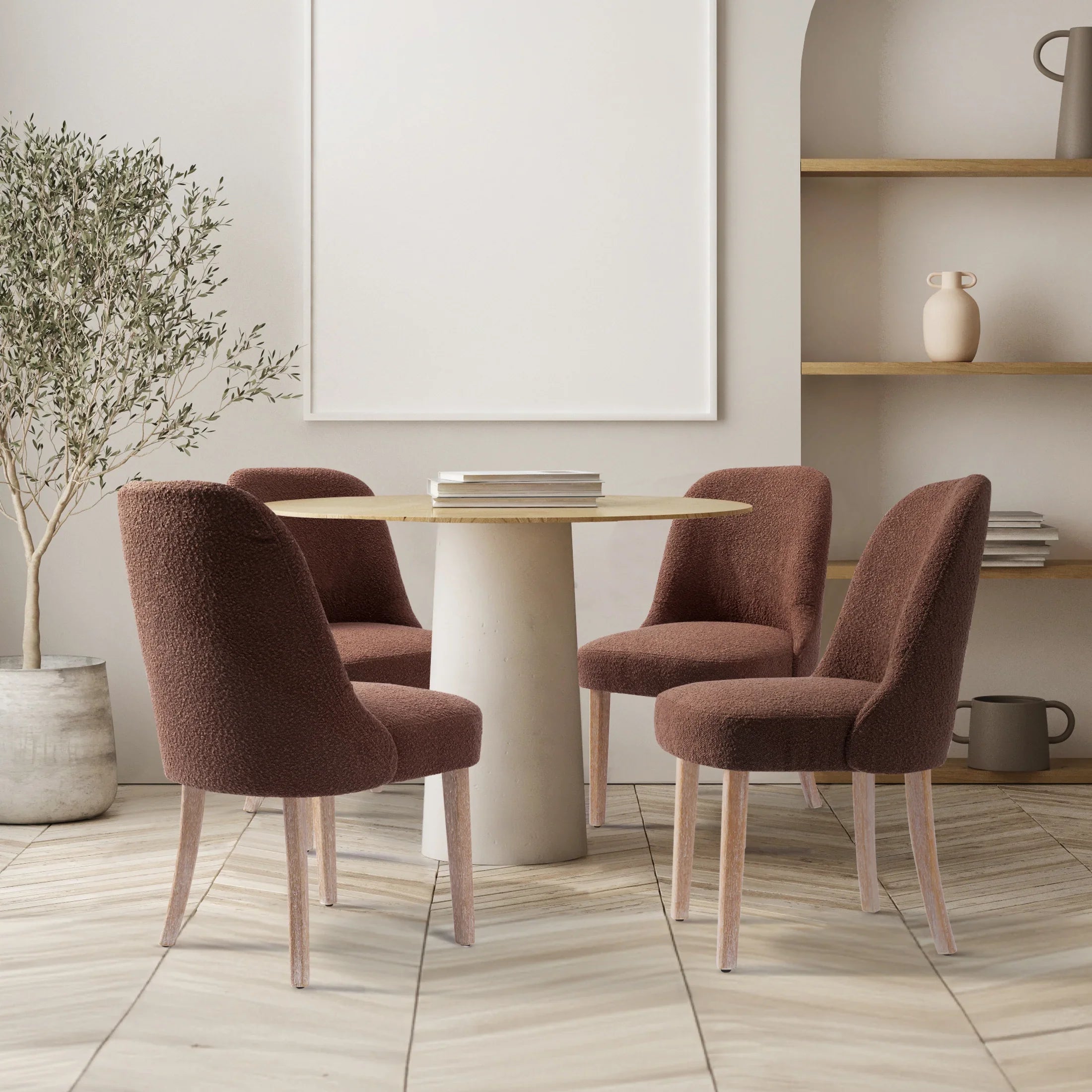 Amélie Mid-Century Modern Upholstered Boucle Dining Chair (Set of 4)