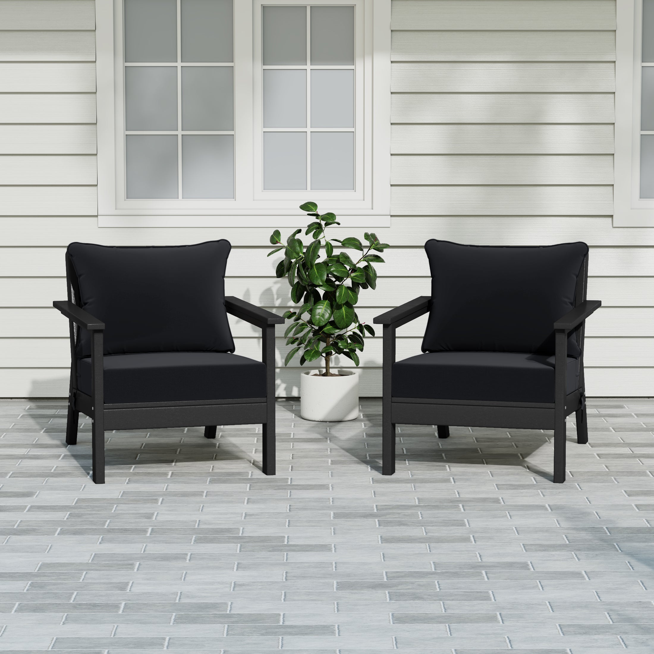 Portsmouth Outdoor Modern HDPE Patio Club Chairs with Deep Seat Cushions (Set of 2)