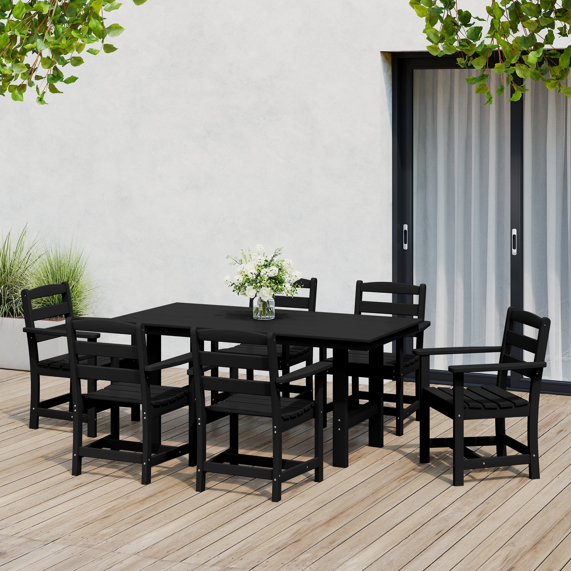 Palms 7-Piece HDPE Outdoor Rectangular Patio Dining Table Set