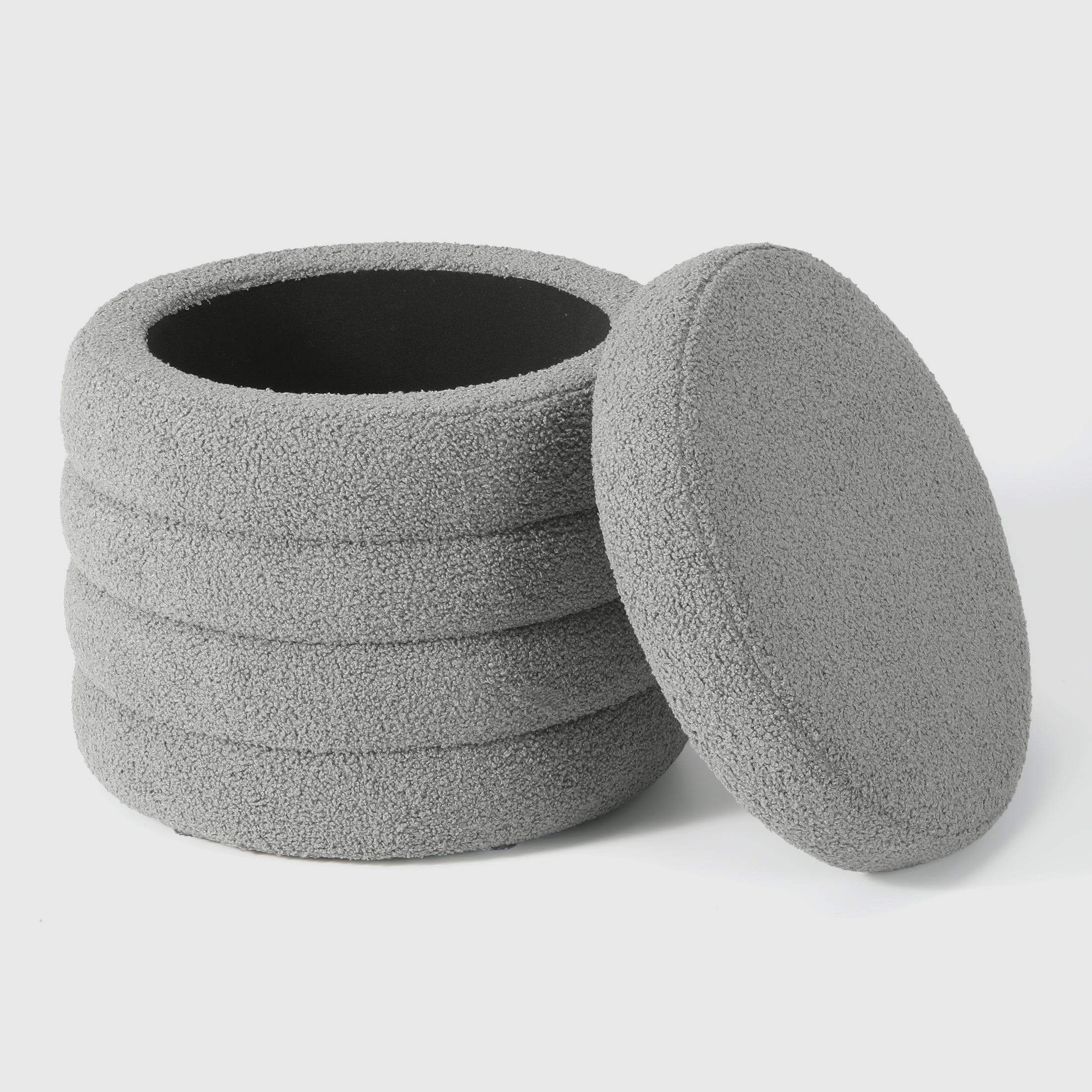 Celine Mid-Century Modern Faux Sherpa Round Storage Ottoman