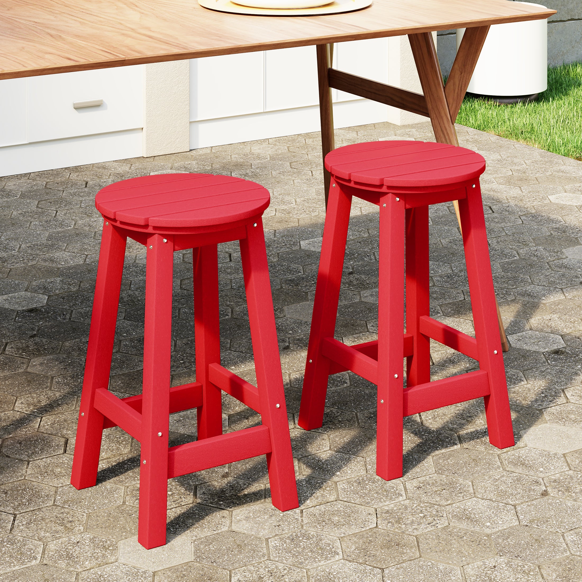 Paradise 24" HDPE Outdoor Patio Round Counter Height Bar Stool Set of 2