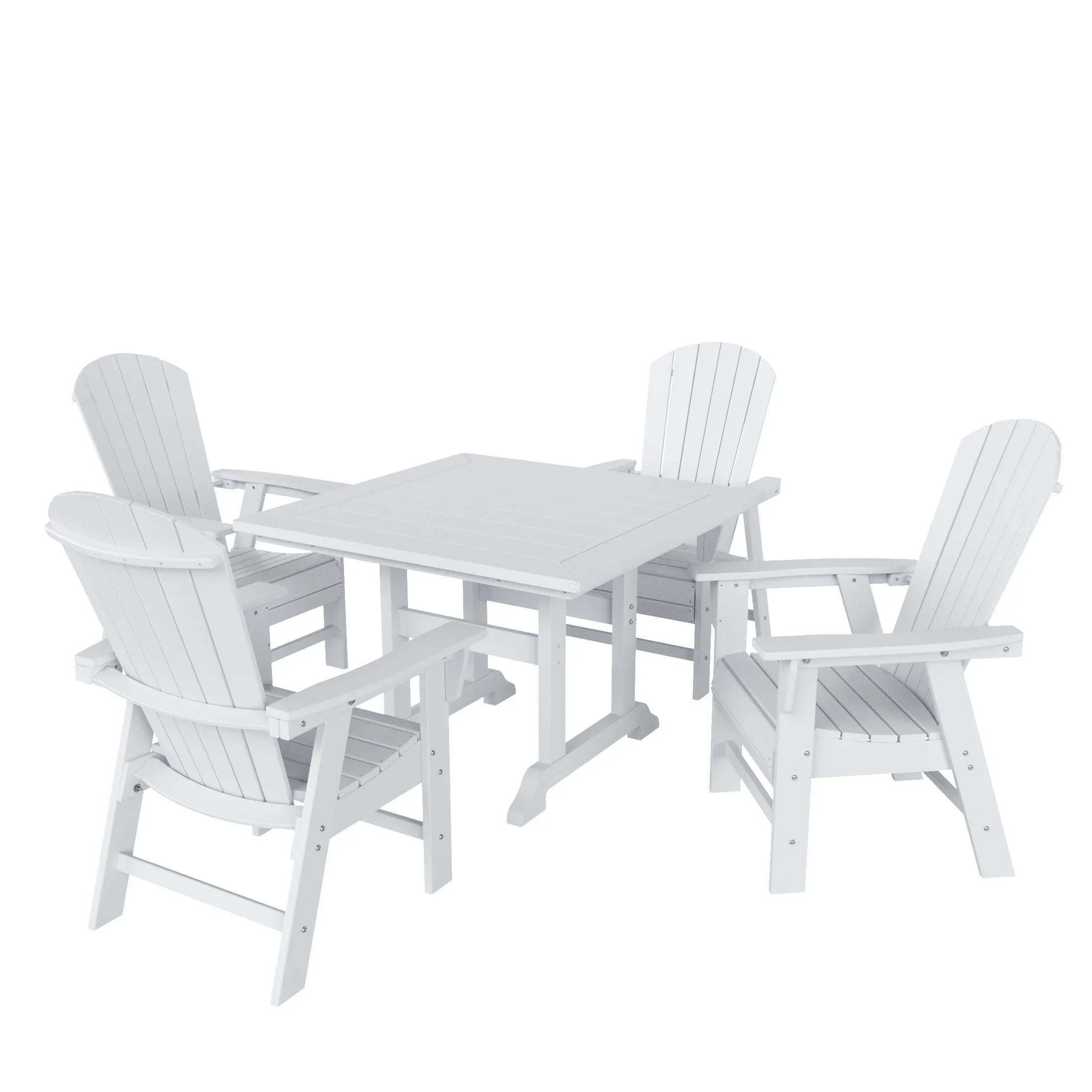 Portside 5 Piece Outdoor Patio Dining Square Table and Shell Back Armchair Set