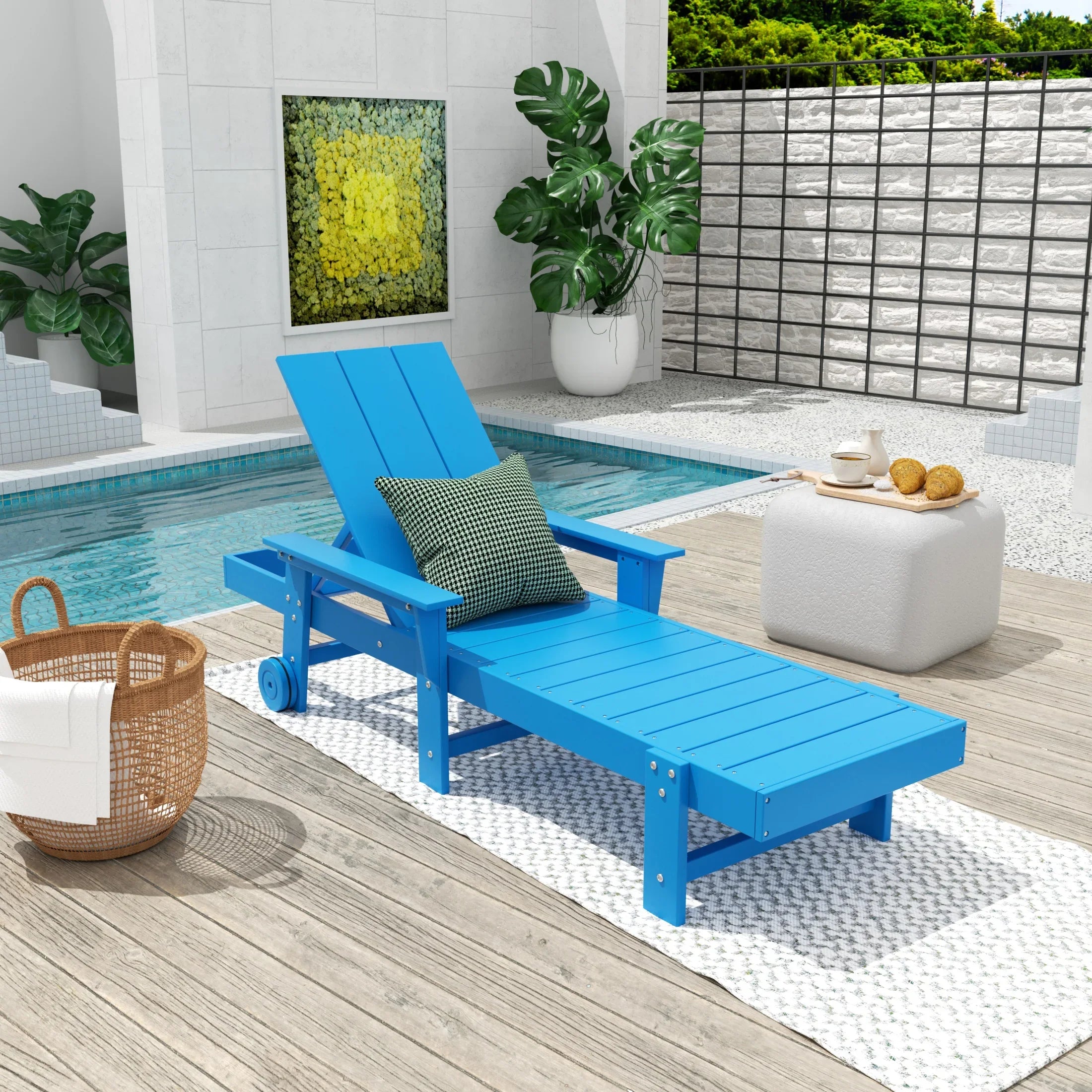 Palms Modern Reclining Chaise Lounge With Arms & Wheels