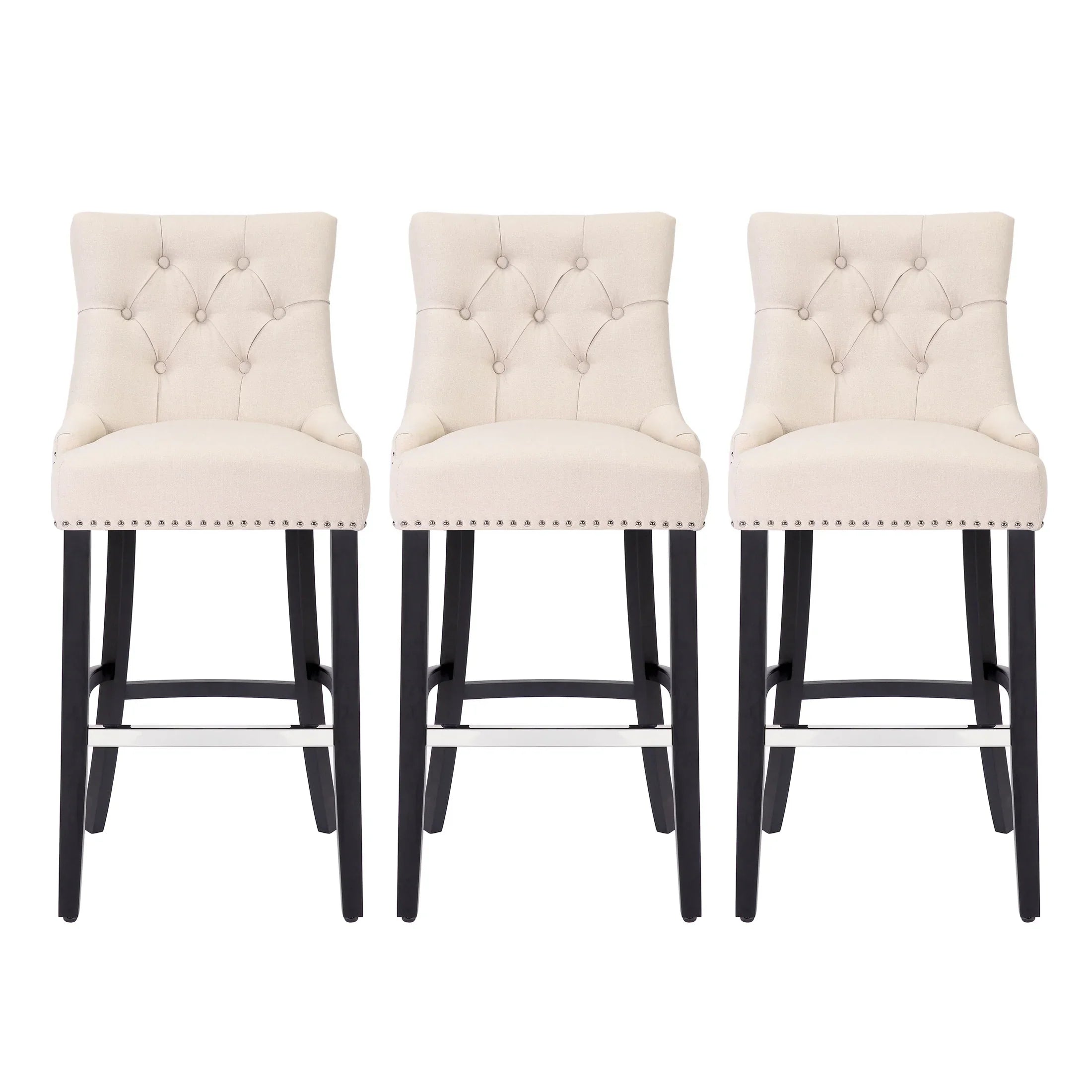 Bellmount 29" Upholstered Wood Bar Stool with Tufted Back (Set of 3)