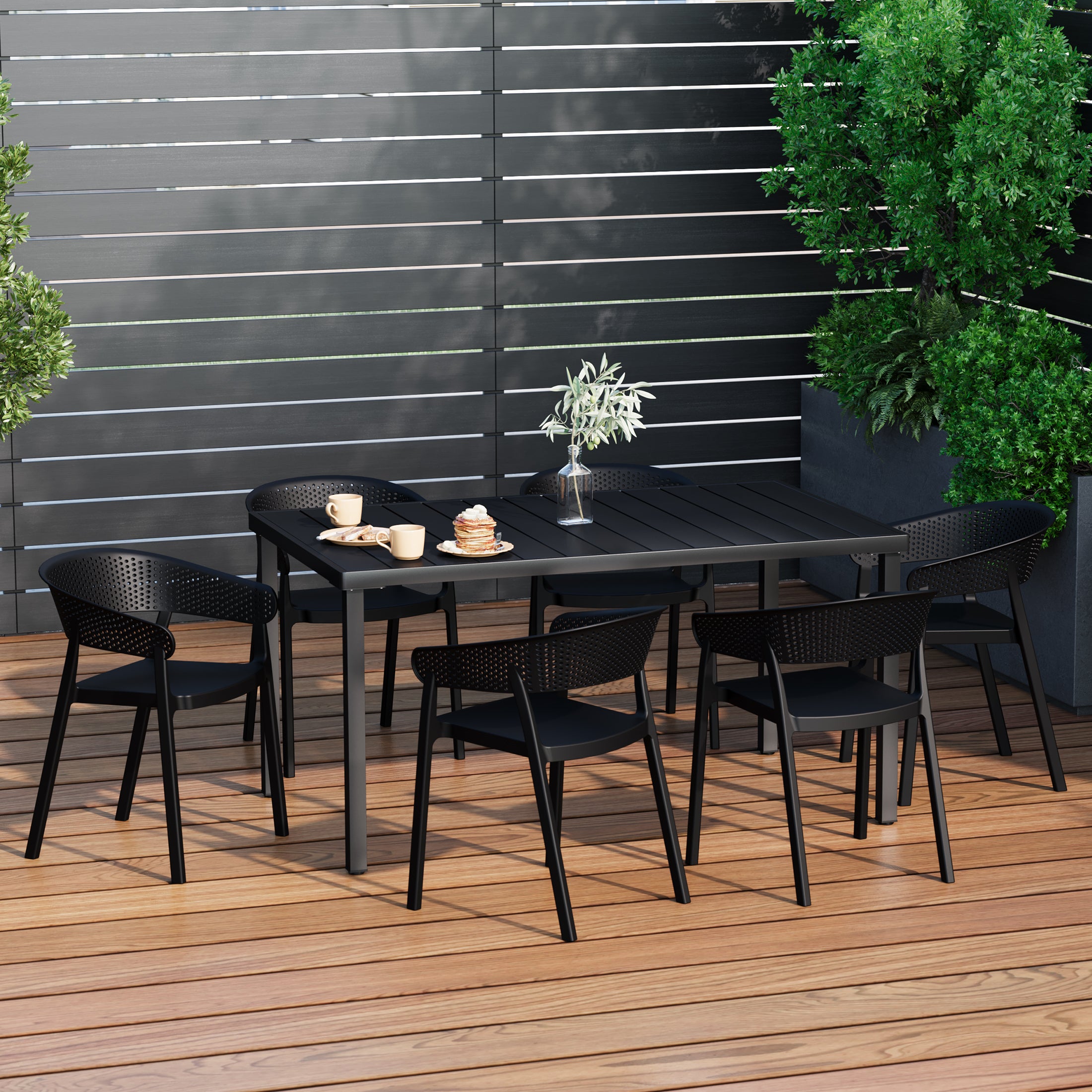 Sunshine 7-Piece Outdoor Metal Rectangle Patio Dining Table Set With Stackable Patio Dining Chairs