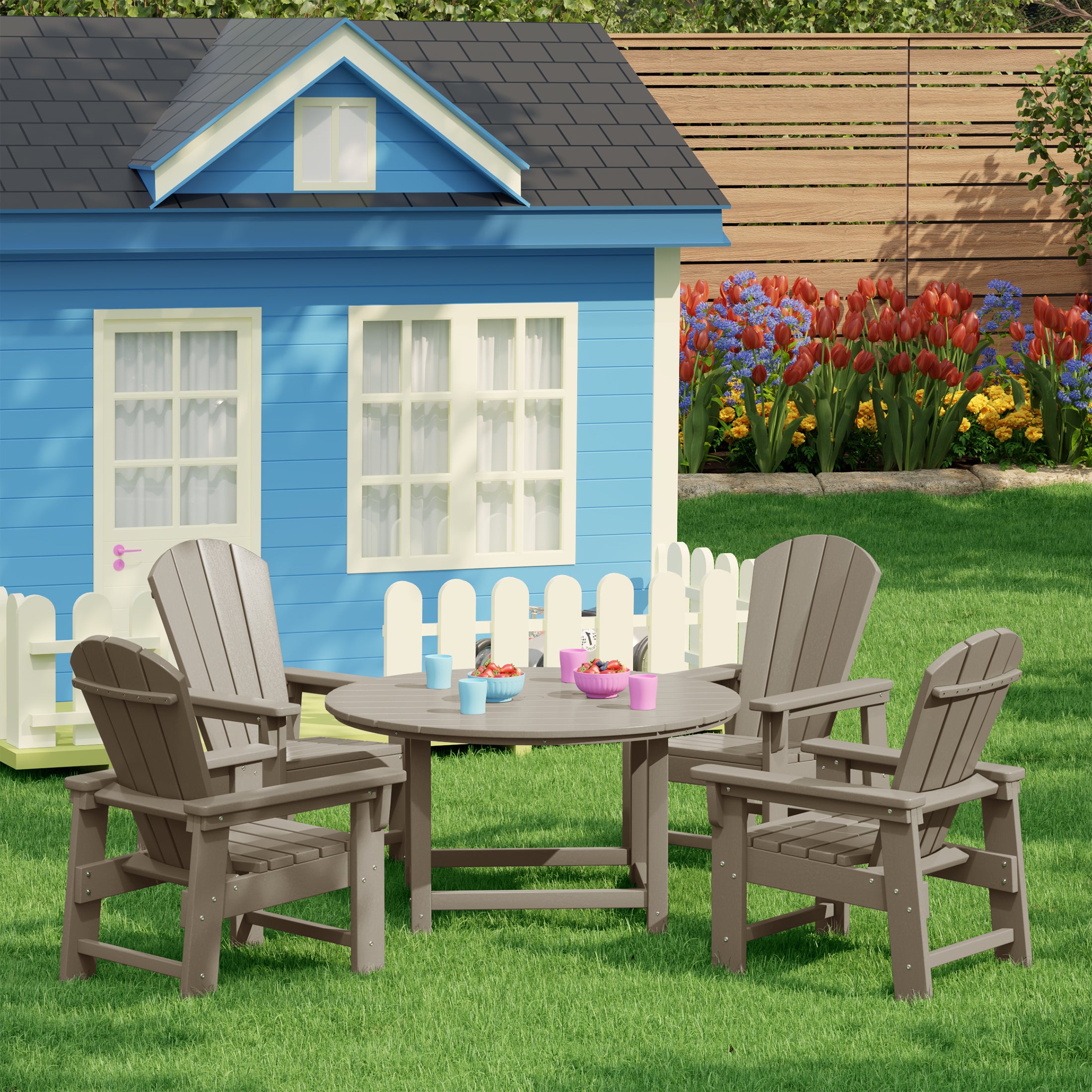 Paradise Kids 5-Piece HDPE Outdoor Patio Round Dining Table and Chairs Set