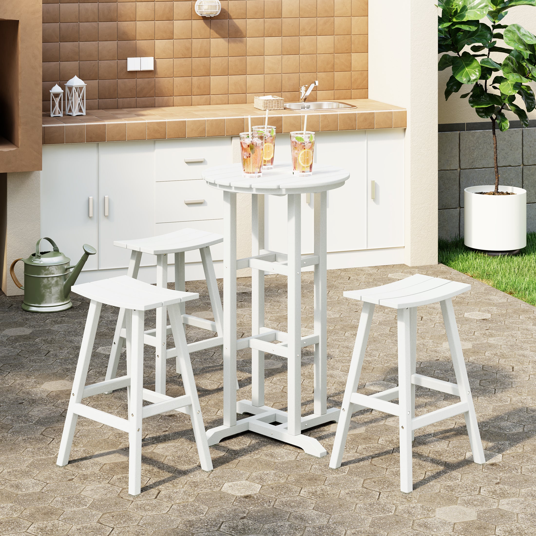 Paradise Outdoor Patio Bar Height Table and Bar Stool 4-Piece Dining Set