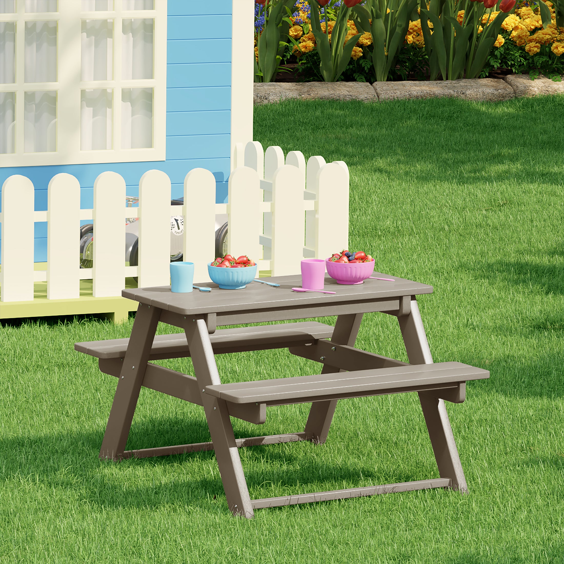 Paradise Outdoor Patio Kids HDPE Bench Picnic Table